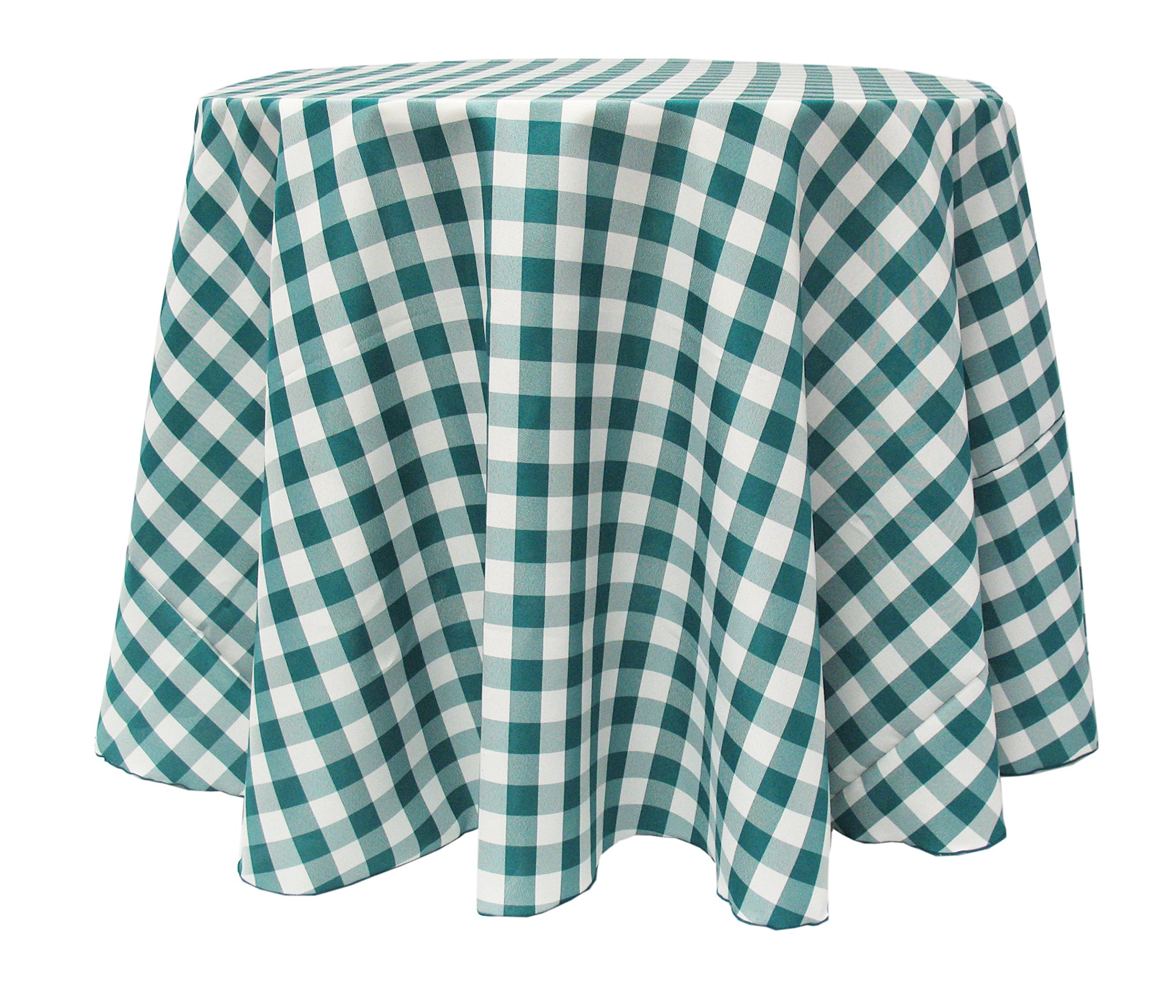 5-Pack 114-Inch Round Polyester Gingham Checkered Tablecloth - Teal & White - Ultimate Textile for Picnics, Parties & Outdoor Dining