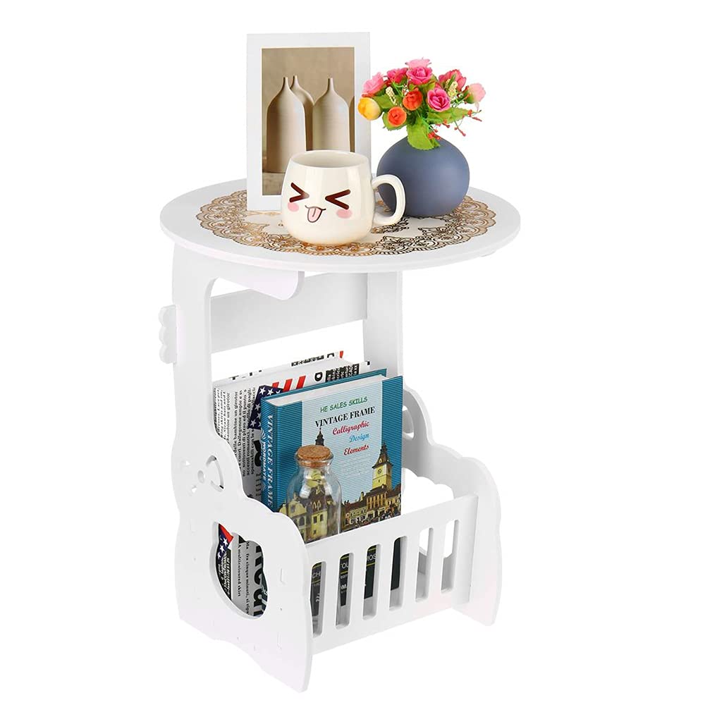 Modern End Table with 2-Tier Storage & Magazine Holder - Simple Bedside Nightstand, Coffee Table Accent Shelf & Small Bookcase - Perfect for Living Room, Bedroom & Office Organization