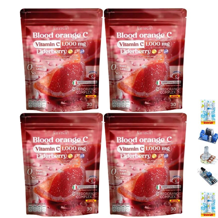 Premium Italian Blood Orange C 1000mg Vitamin C Sachets (30 Sachets/Pack of 4) - Antioxidant Boost for Skin Health & Immunity Support - Perfect for Daily Wellness Routine & Travel Essentials