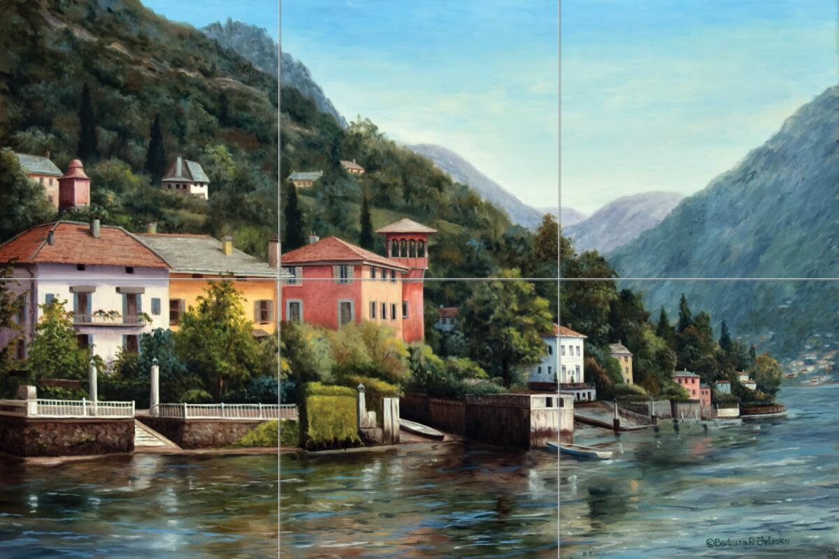 Ceramic Backsplash Tile Mural - Water View Landscape Art for Kitchen, Bathroom & Shower - The Lenno Shore by Barbara Felisky - Perfect for Coastal, Beach House & Spa Style Decor