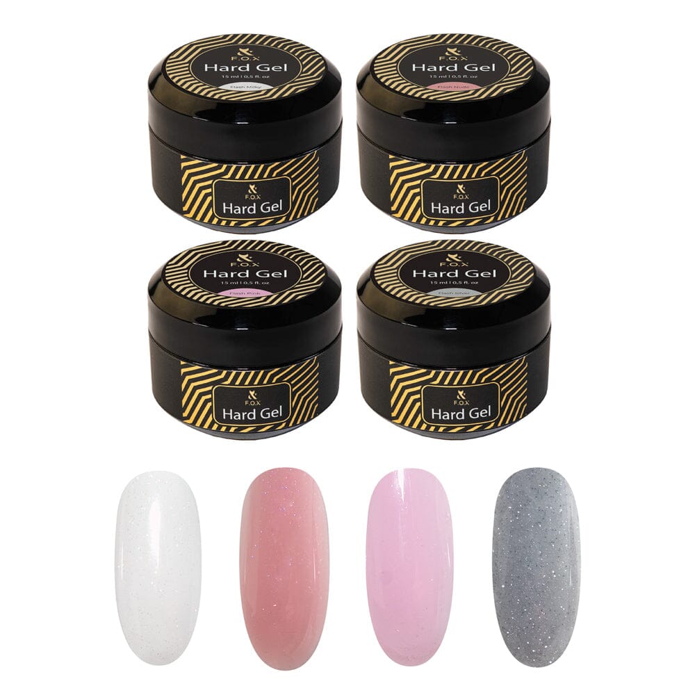 F.O.X Hard Gel Flash Set of 4 (15ml) - Professional Nail Art Kit for Long-Lasting Manicures at Home or Salon
