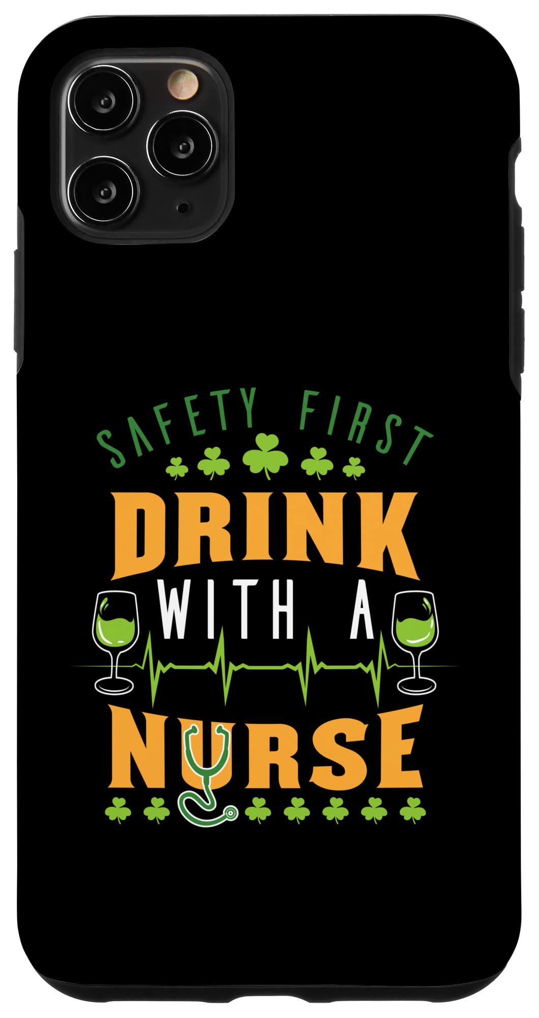 iPhone 11 Pro Max Protective Case - St. Patrick's Day Nurse Themed Design | Shockproof Cover for Healthcare Workers & Party Lovers