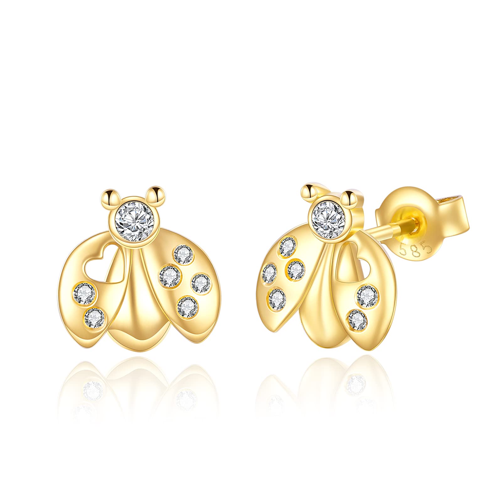 14K Yellow Gold Ladybug Earrings for Women - Dainty Fine Jewelry, Anniversary & Birthday Gifts for Her - Perfect for Everyday Wear, Date Nights & Special Occasions