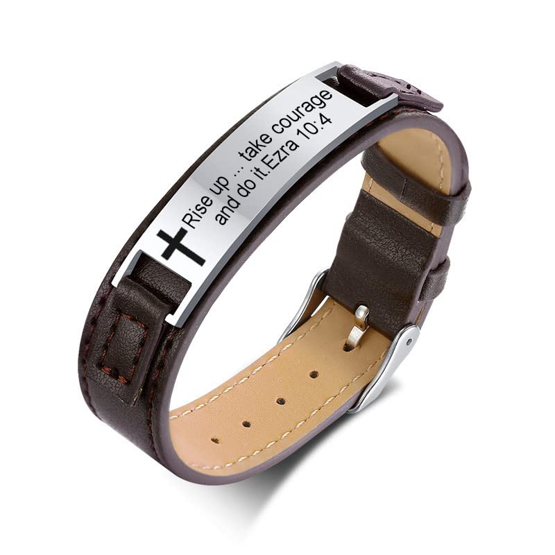 Christian Bible Verse Bracelet - Stainless Steel & Leather Wristband for Men & Women - Religious Gift for Faith & Inspiration