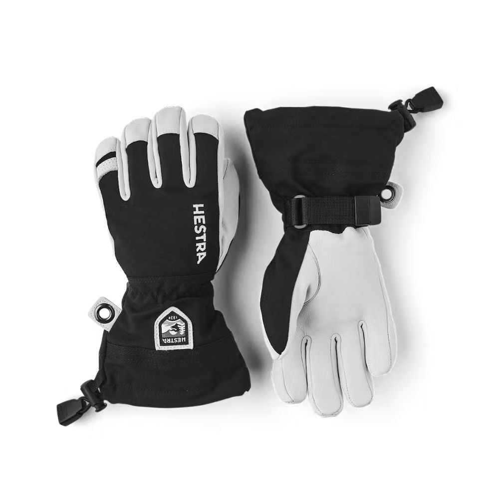 Hestra Army Leather Heli Kids Ski Gloves - Black (30560 100) | Warm & Durable Winter Gloves for Kids | Perfect for Skiing, Snowboarding & Outdoor Winter Activities