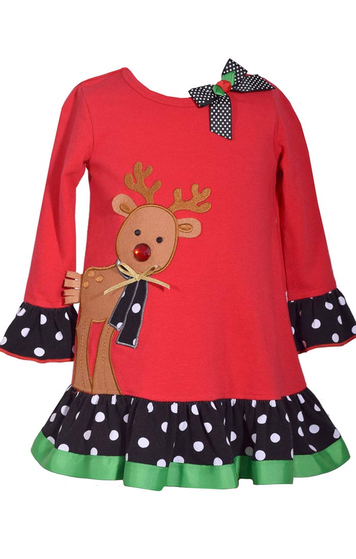 Bonnie Jean Red Holiday Reindeer Christmas Dress for Toddler & Little Girls - Perfect for Xmas Parties, Family Photos & Festive Occasions