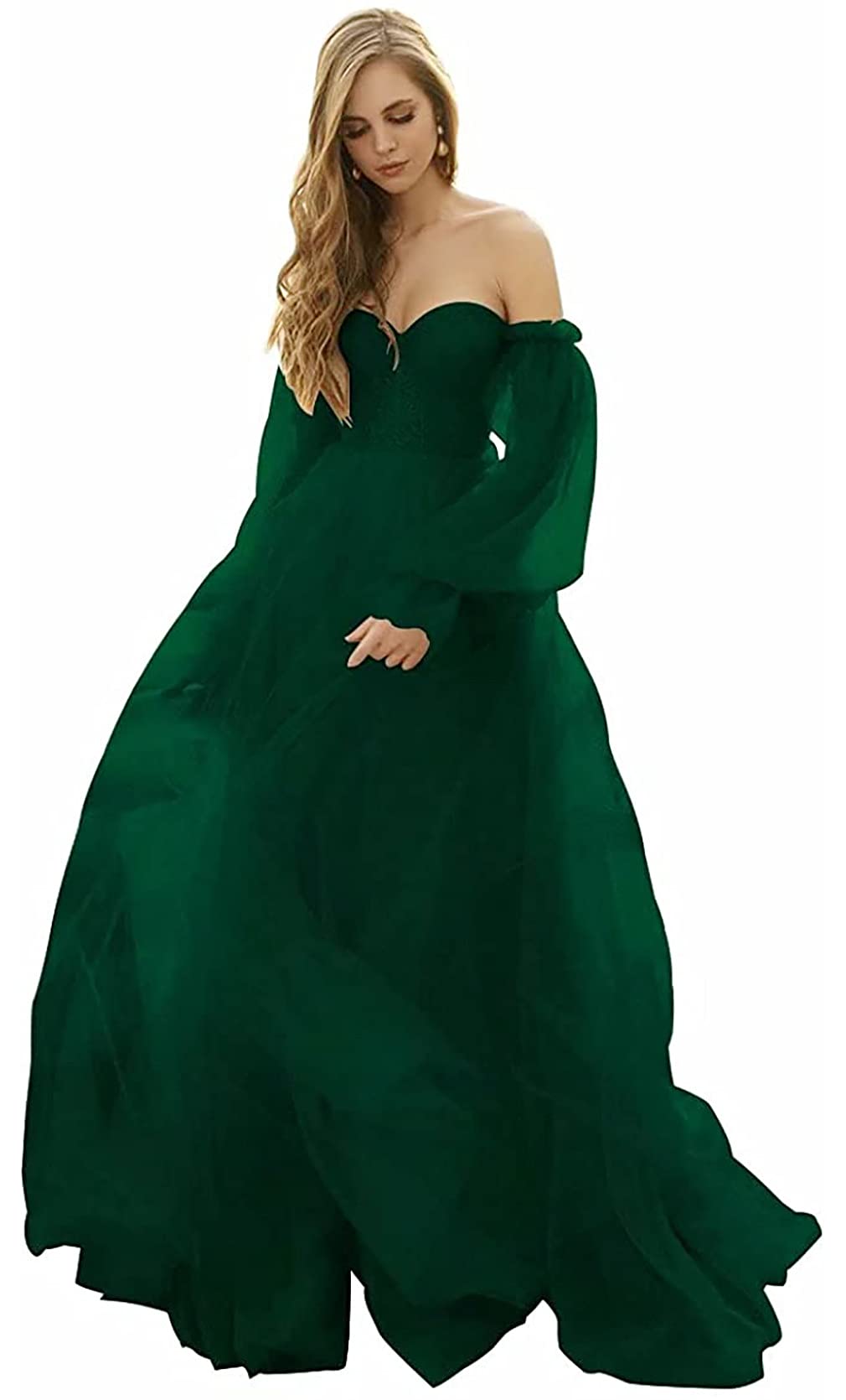 Elegant Off-the-Shoulder Puffy Sleeve Prom Dress - Women's Long Tulle Ball Gown Formal Princess Party Gown | Perfect for Homecoming, Quinceañera, Wedding & Special Occasions