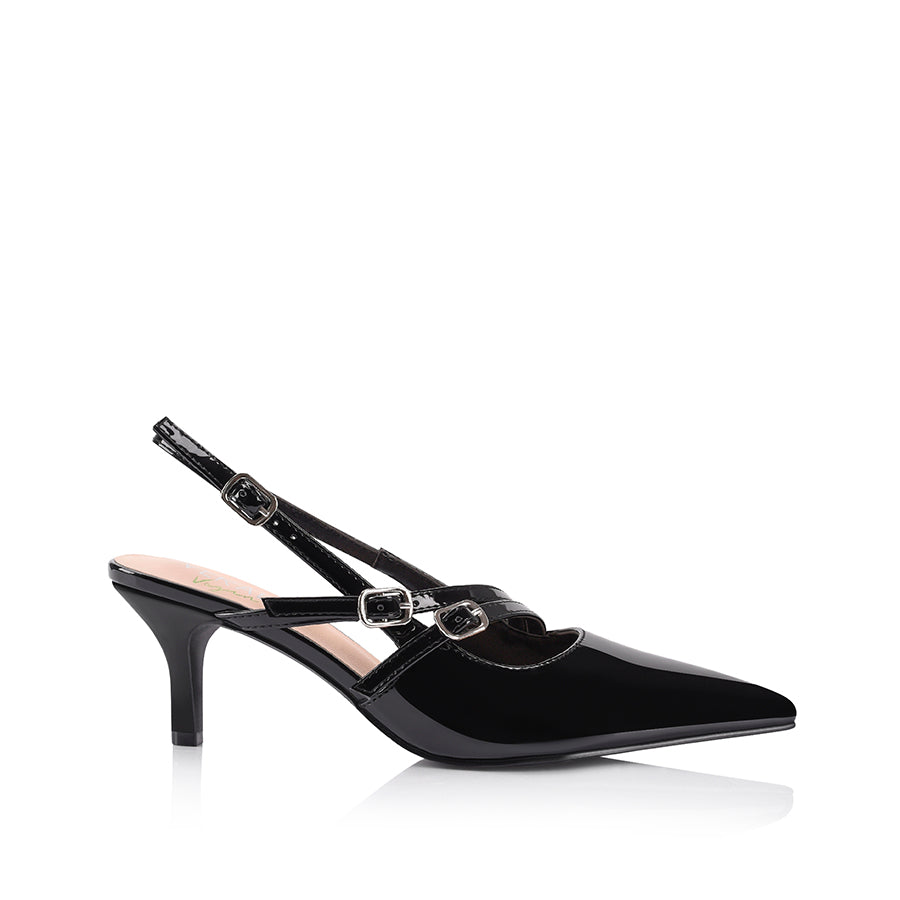 Zedd Pointed Toe Kitten Heels - Black Patent Leather Pumps for Women | Elegant Dress Shoes for Office, Party & Special Occasions