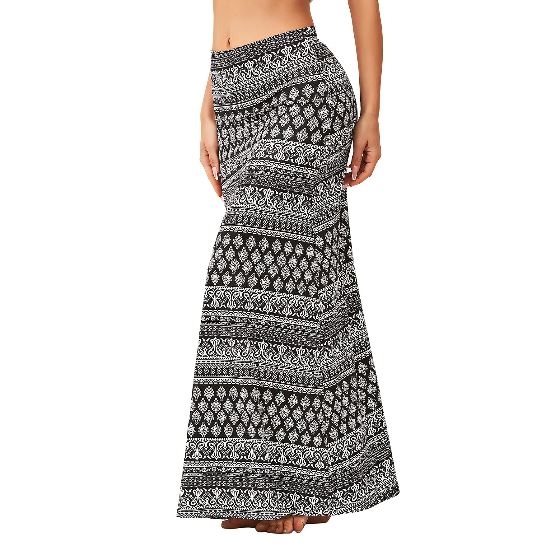 Zando Women's High Waisted Maxi Skirt - Trendy Floral Print Stretchy Flared Long Skirt for Casual Wear, Workout & Office | Perfect for Summer, Beach & Date Nights