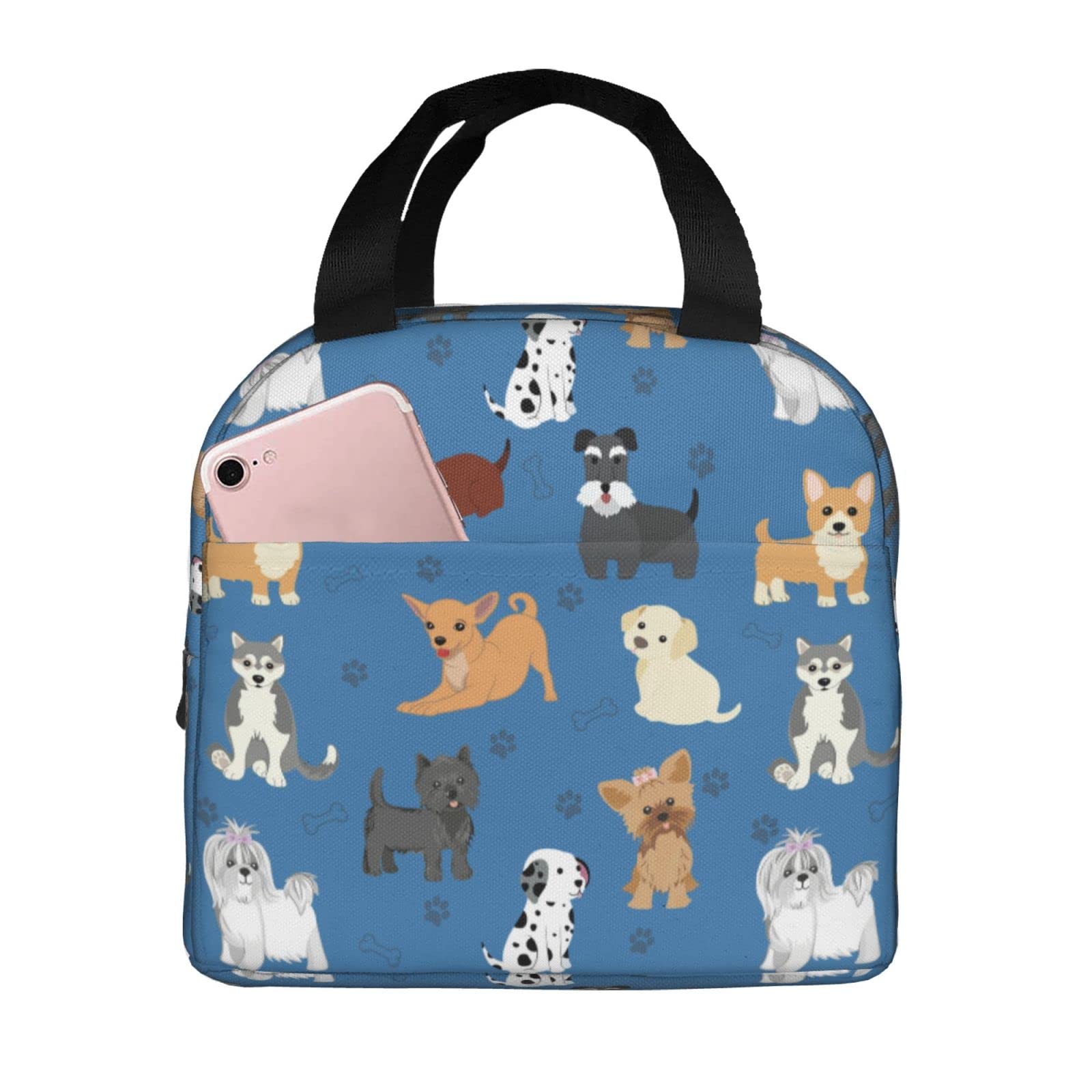 Insulated Reusable Lunch Box for Kids & Adults - Cute Cartoon Dog Design Lunch Tote Bag for School, Work, Sports, Picnic & Beach - BPA Free Thermal Lunch Organizer for Women, Men, Teens & Children