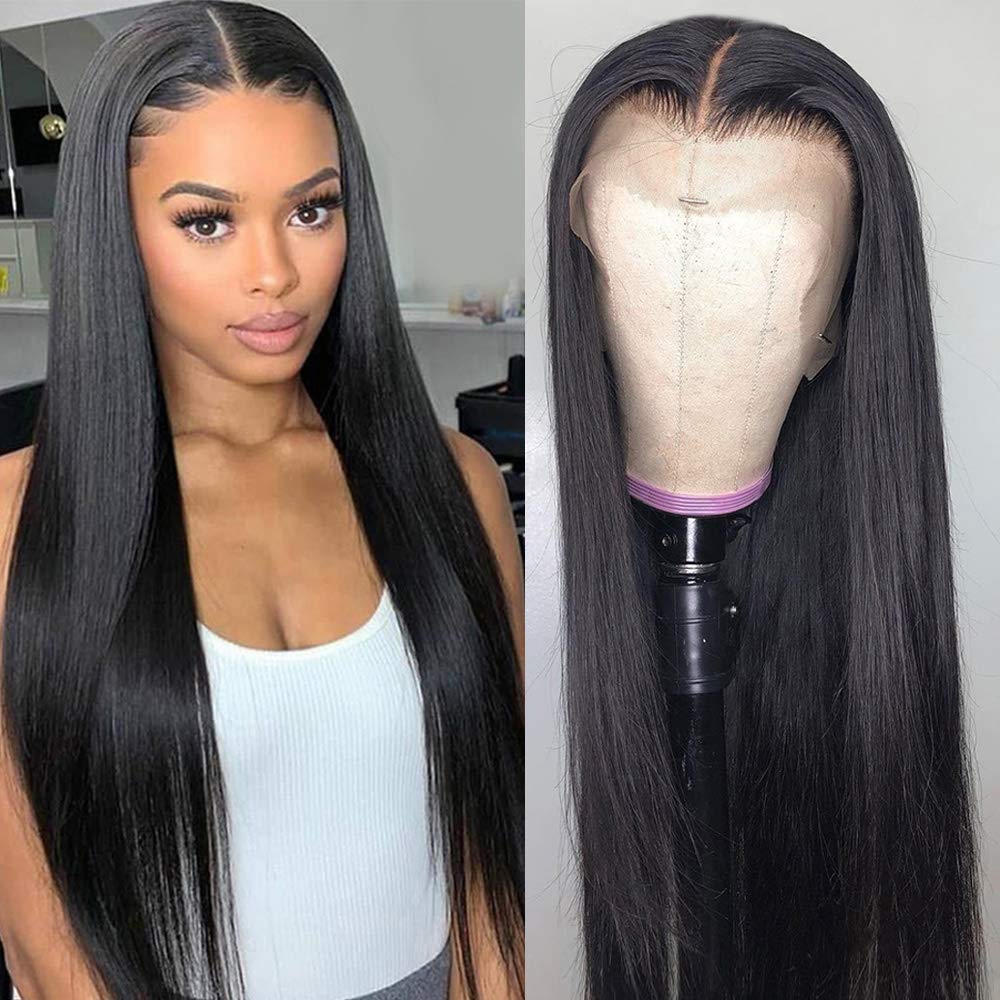 sdamey 360 Straight Lace Front Wigs Human Hair - HD Transparent Full Lace Wig for Women | 200% Density Brazilian Virgin Hair | Pre-Plucked with Baby Hair | 12A Grade Natural Color 30inch | Perfect for Daily Wear, Cosplay & Special Occasions