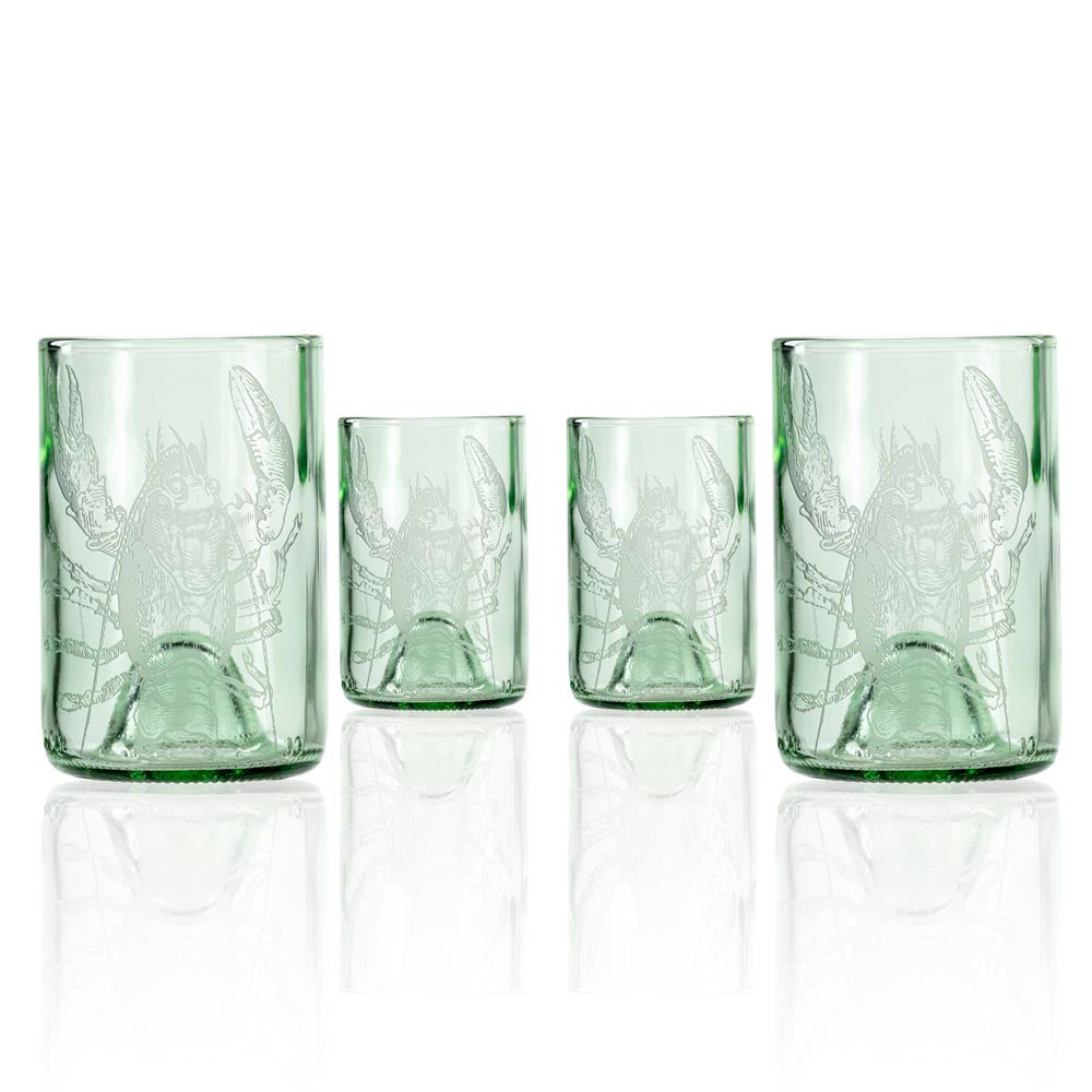 Eco-Friendly Upcycled Lola Lobster 12oz Green Reusable Tumbler Set of 4 | Sustainable Drinkware for Home, Office & Outdoor Adventures | BPA-Free Insulated Cups for Hot & Cold Beverages