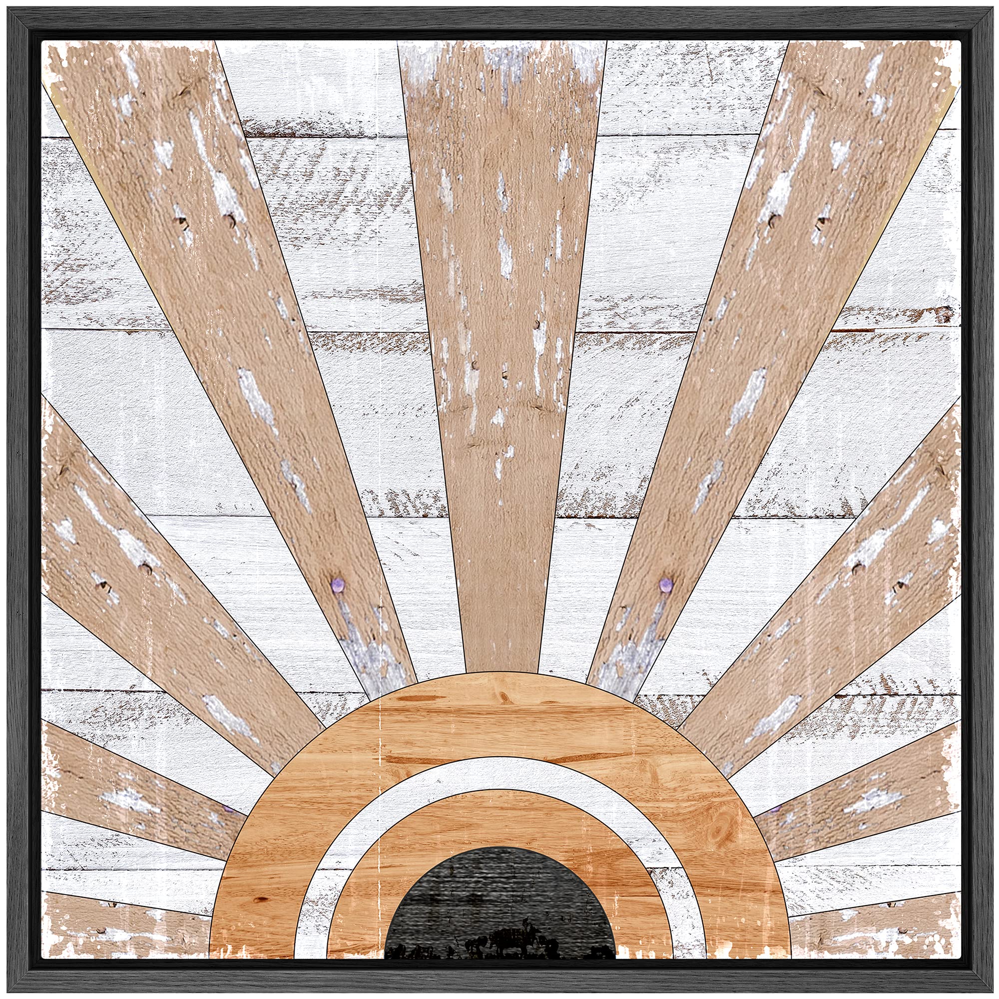 IDEA4WALL Framed Canvas Print Wall Art - Western Decor Shining Sunlight Woodblock Display, Abstract Geometric Wood Panels, Modern Bohemian Warm Art for Living Room, Bedroom, Office - 24