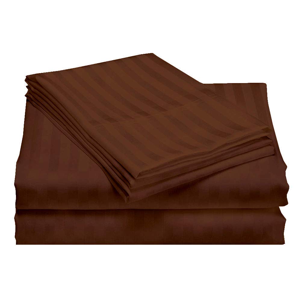 Premium 100% Giza Egyptian Cotton Bed Sheet Set - Twin Size, 4-Piece, Chocolate Stripe | Soft & Breathable Luxury Sheets for All Seasons | Perfect for Guest Rooms, Dorms & Cozy Bedrooms