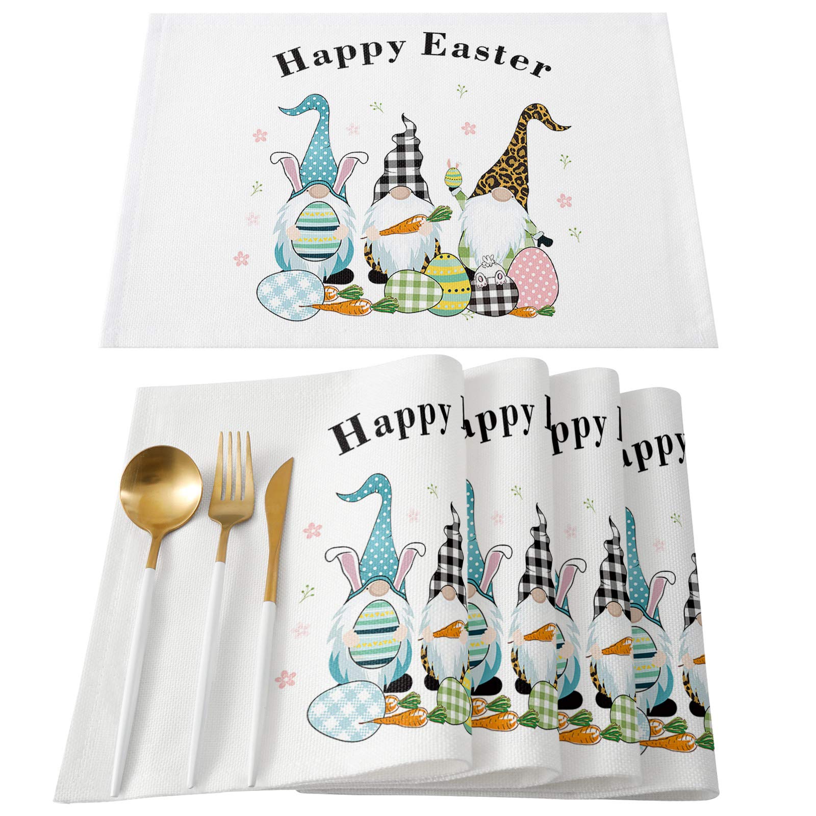 6-Pack Easter Bunny Egg Placemats - Cotton Linen Washable Non-Slip Heat Resistant Table Mats for Dining & Kitchen - Perfect for Easter Brunch, Holiday Decor, and Family Gatherings