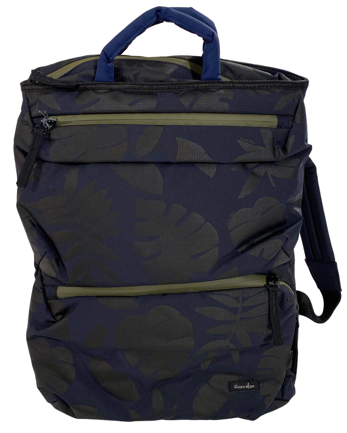 STEVEN ALAN Men's Convertible Nylon Backpack Tote Bag with Navy Palm Print & Laptop Sleeve - Stylish Work Commute, College Campus & Travel Accessory