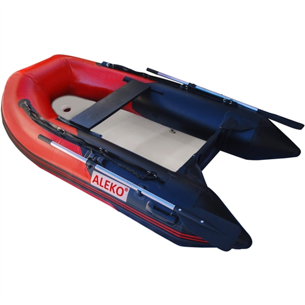 Aleko 8.4 Foot Inflatable Fishing Boat with Air Floor - Red & Black Design for Lakes, Rivers & Coastal Fishing Adventures