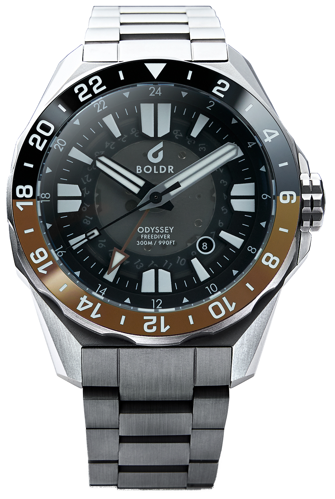 BOLDR Odyssey Freediver GMT RB1876 - Premium Stainless Steel Dive Watch for Men | Automatic GMT Function | 200M Water Resistant | Perfect for Diving, Travel & Outdoor Adventures