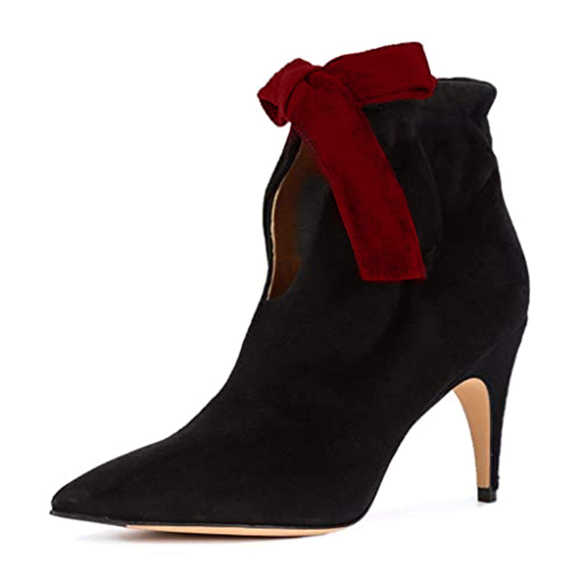 XYD Women's Classic Pointy Toe Ankle Booties - Low Kitten Heel Dress Boots with Elegant Bow Detail | Perfect for Office, Date Night & Fall Fashion Outfits