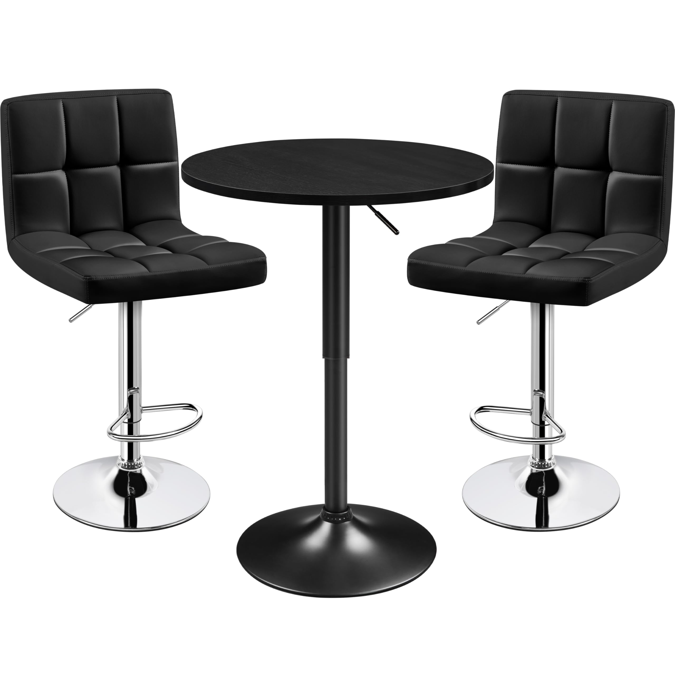 Yaheetech 3-Piece Modern Bar Table Set with Round Counter Height Table & 2 Adjustable PU Leather Swivel Bar Stools - Black Kitchen Dining Set for Breakfast Nook, Small Space & Apartment Living