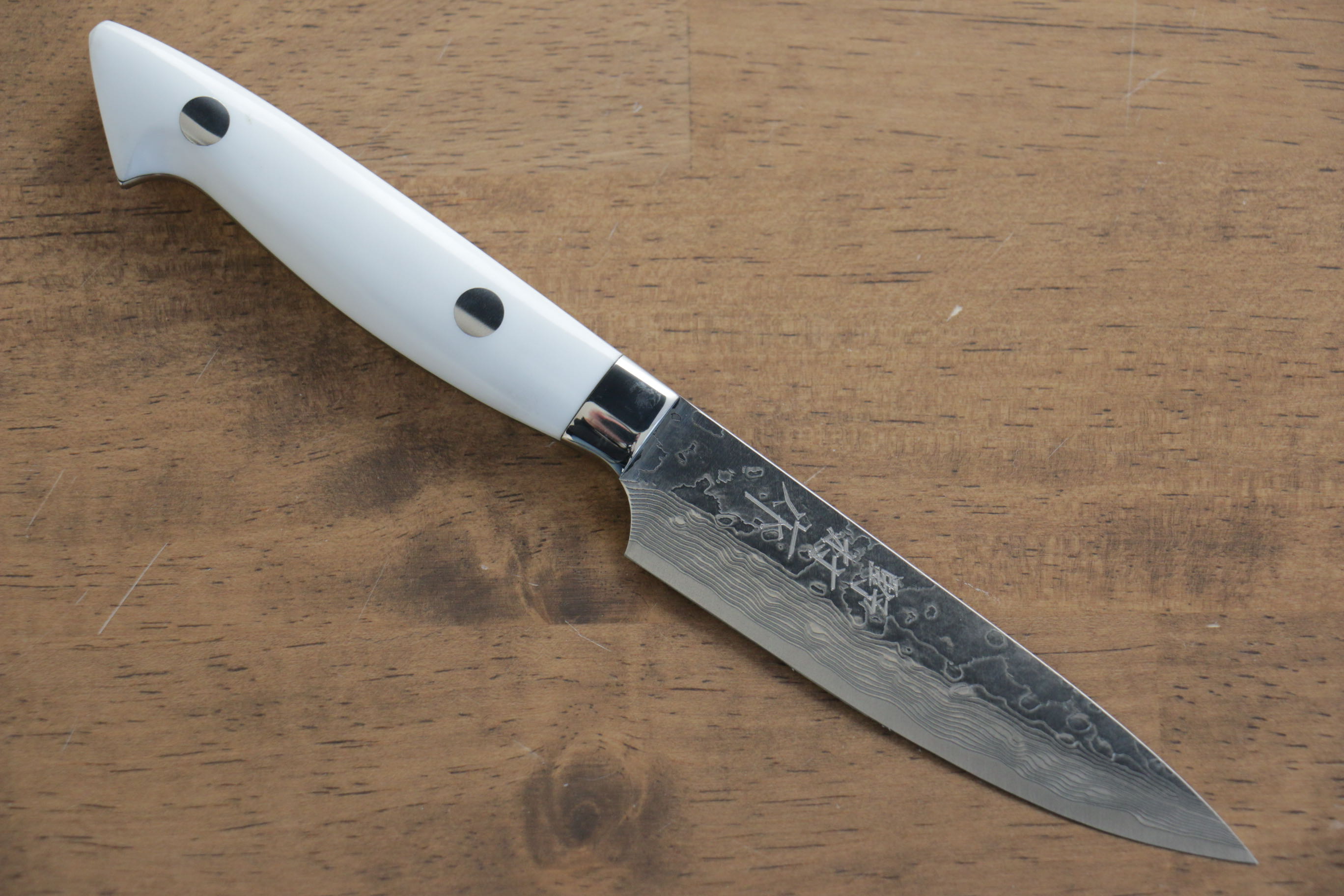 VG10 Damascus Petty Utility Knife 100mm - Japanese White Stone Handle - Perfect for Slicing, Peeling & Precision Kitchen Tasks