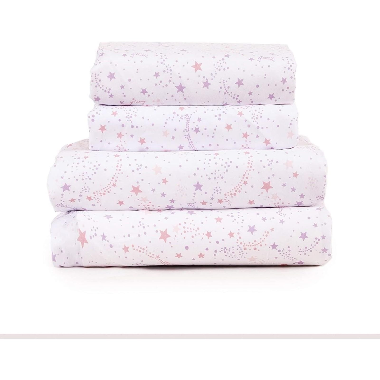 Pink & Purple Stardust Sky 4-Piece Kids Bed Sheet Set - Full Size Soft Brushed Microfiber Polyester Sheets (1 Flat Sheet, 1 Fitted Sheet, 2 Pillowcases) for Girls & Children | Durable & Comfortable Bedding for Kids Room, Sleepovers & Nursery Decor