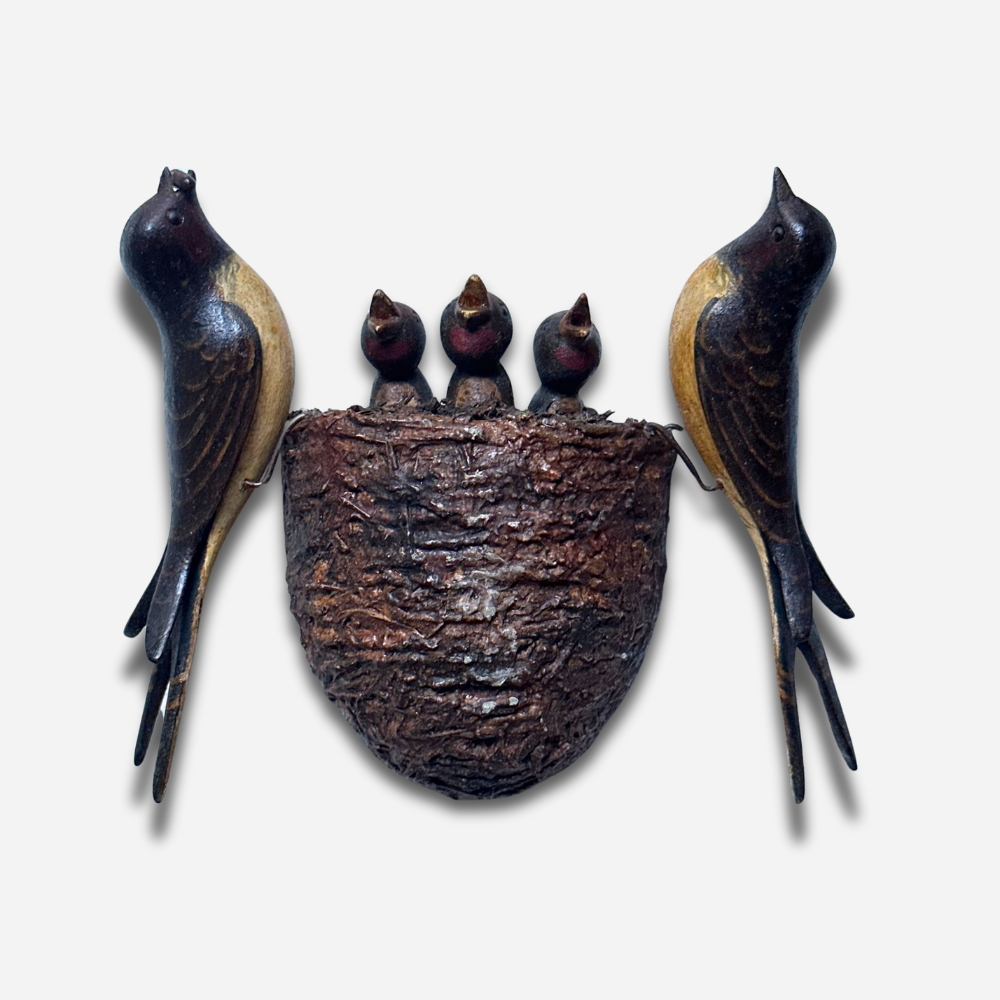 Handmade Black Forest Wood Carved Bird Nest Decoration - Unique Home & Garden Ornament (#B1117) - Perfect for Shelf Display, Gift Giving, and Nature-Inspired Decor