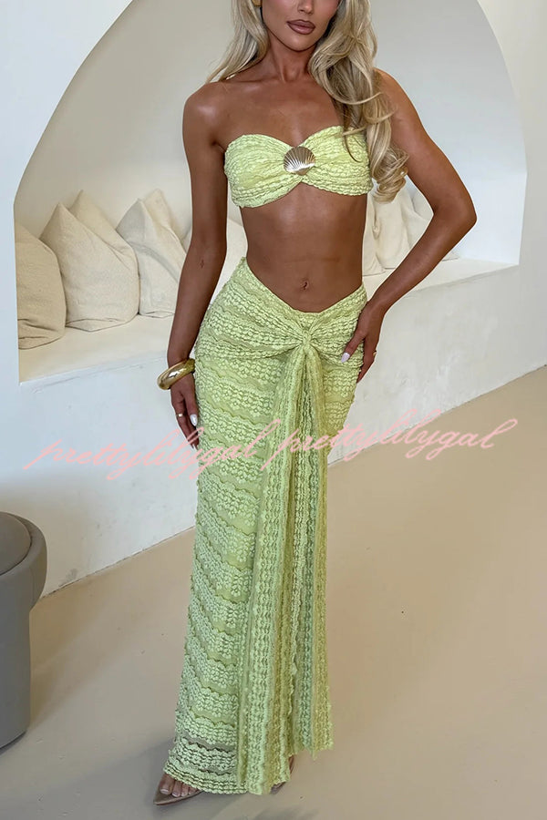 Stylish Metal Shell Embellished Sexy Bandeau & Elastic Tie Maxi Skirt Set - Perfect for Beach Vacations, Summer Parties & Boho Fashion Outfits