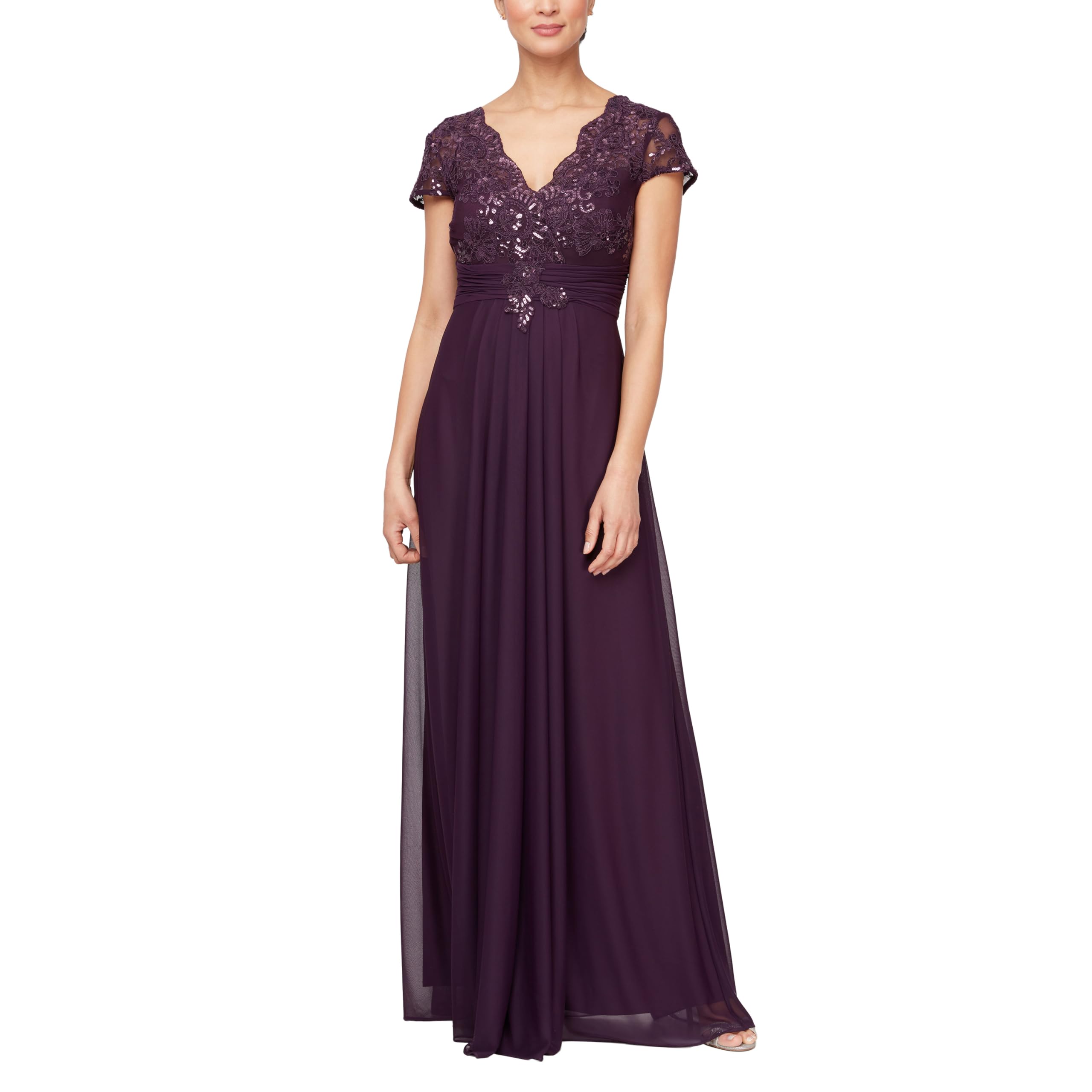 Alex Evenings Women's Stretch Sequin Empire Waist Formal Gown - Elegant Long Evening Dress for Prom, Wedding & Black Tie Events (Petite/Regular Sizes) - Perfect for Bridesmaid, Cocktail Party & Special Occasions