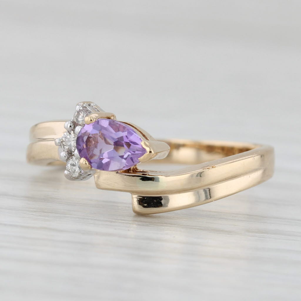0.36ctw Amethyst Diamond Bypass Ring 14k Yellow Gold Size 6.75 - Elegant Jewelry for Women, Perfect for Anniversary, Engagement, Wedding & Special Occasions