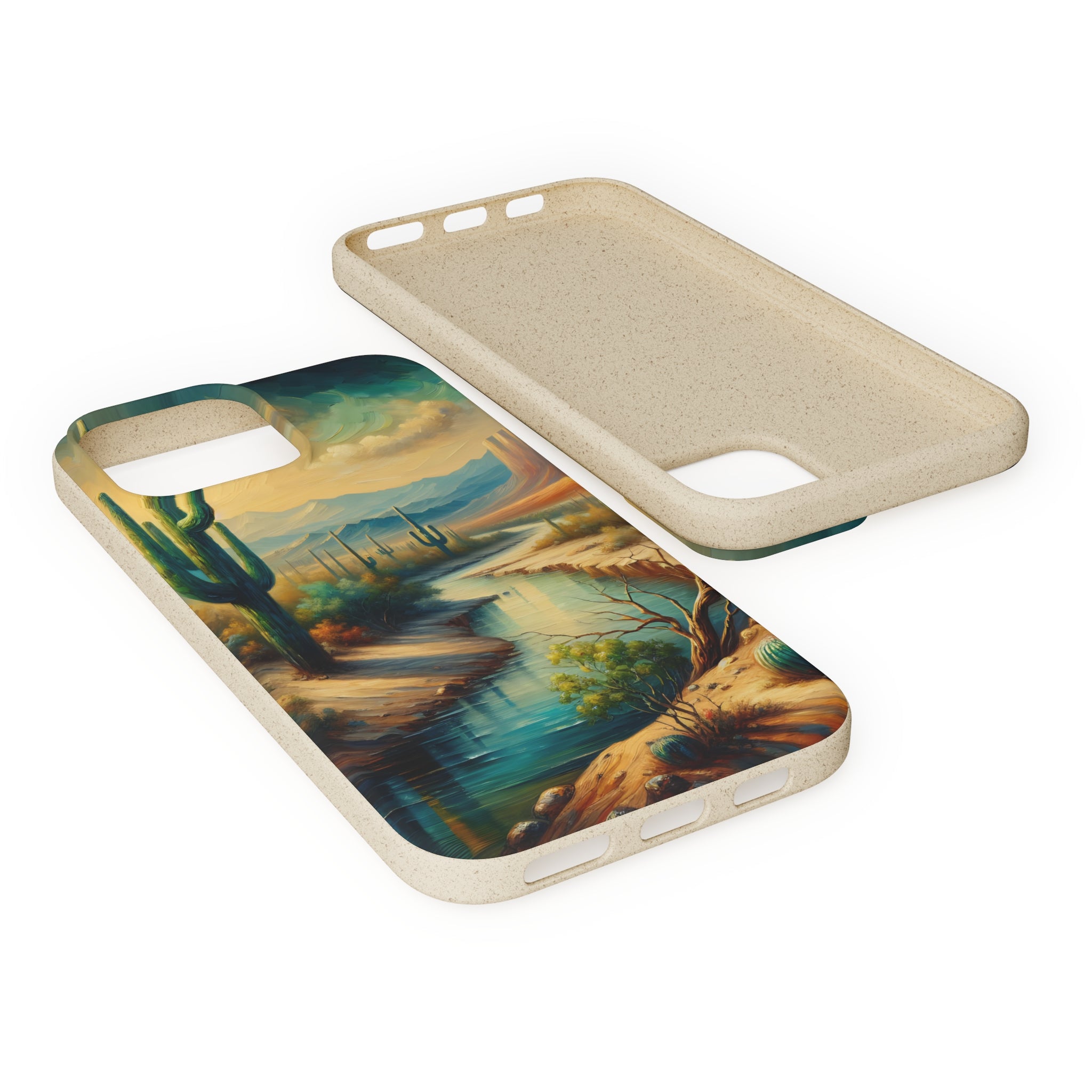 Eco-Friendly Biodegradable Phone Case with Scenic River Mountain Desert Design - Compatible with iPhone & Samsung All Models - Perfect for Outdoor Enthusiasts & Nature Lovers