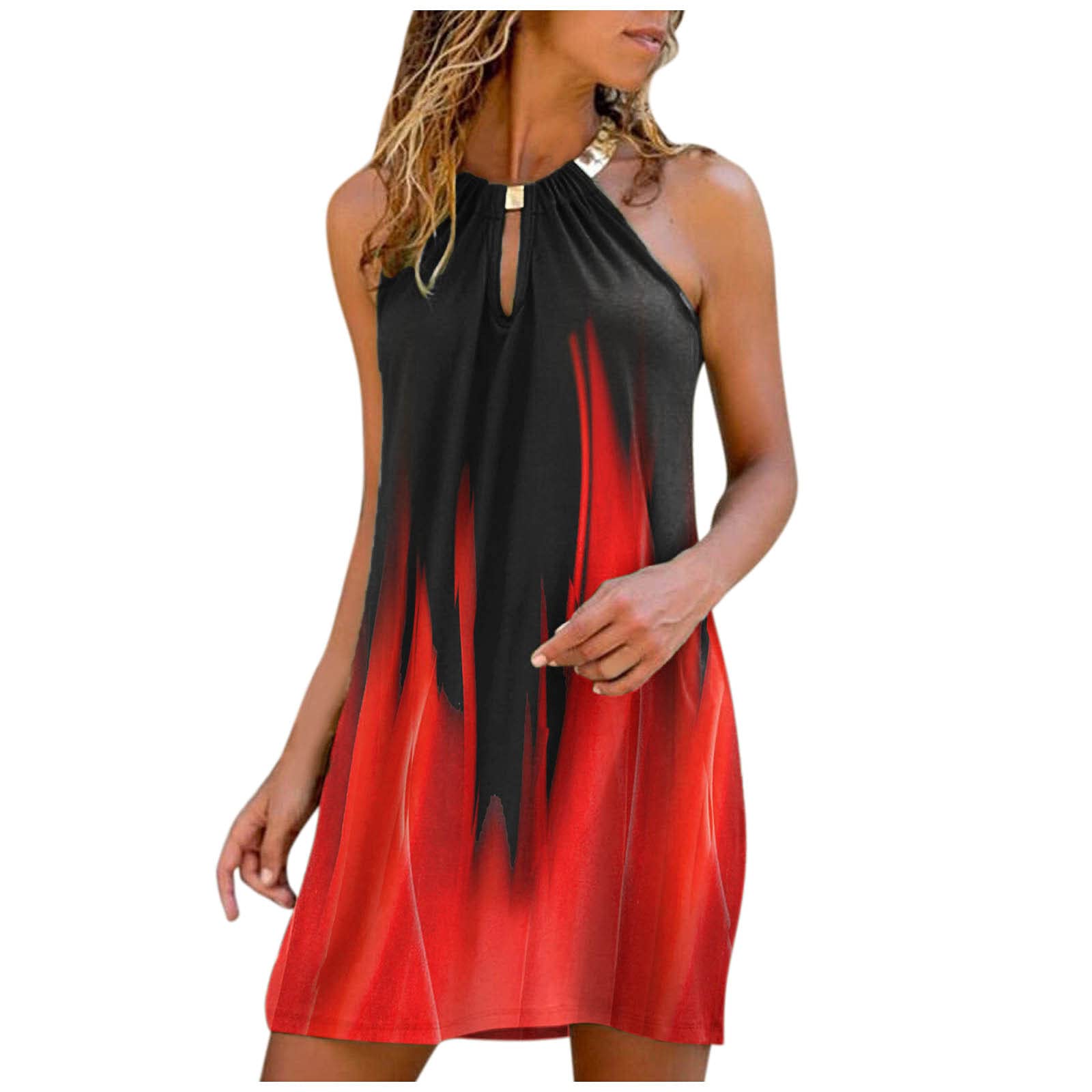 Women's Summer Party & Casual Dresses 2022 - Sleeveless V-Neck Flowy Swing Tank Dress for Beach, Holiday & Everyday Wear
