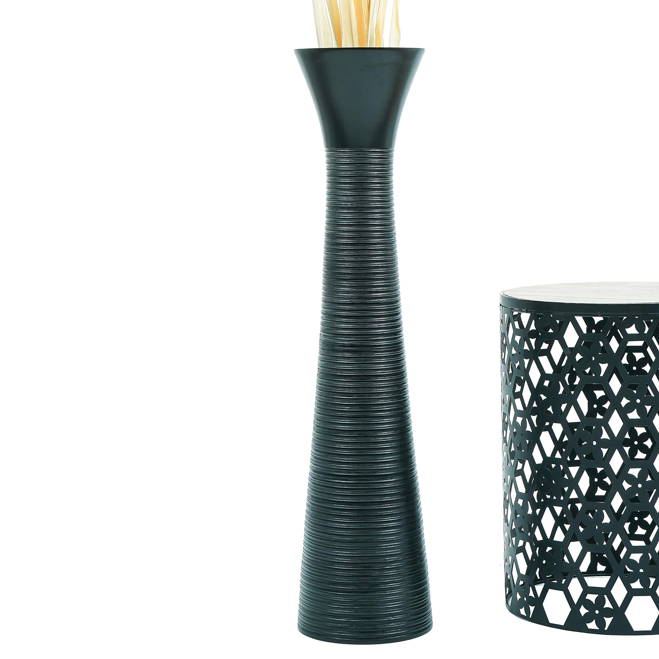 LEEWADEE 36 Inch Large Floor Vase - Handmade Wooden Flower Vase for Decorative Branches, Dried Flowers & Home Decor - Elegant Black Tall Vase for Living Room, Bedroom & Office Decorations