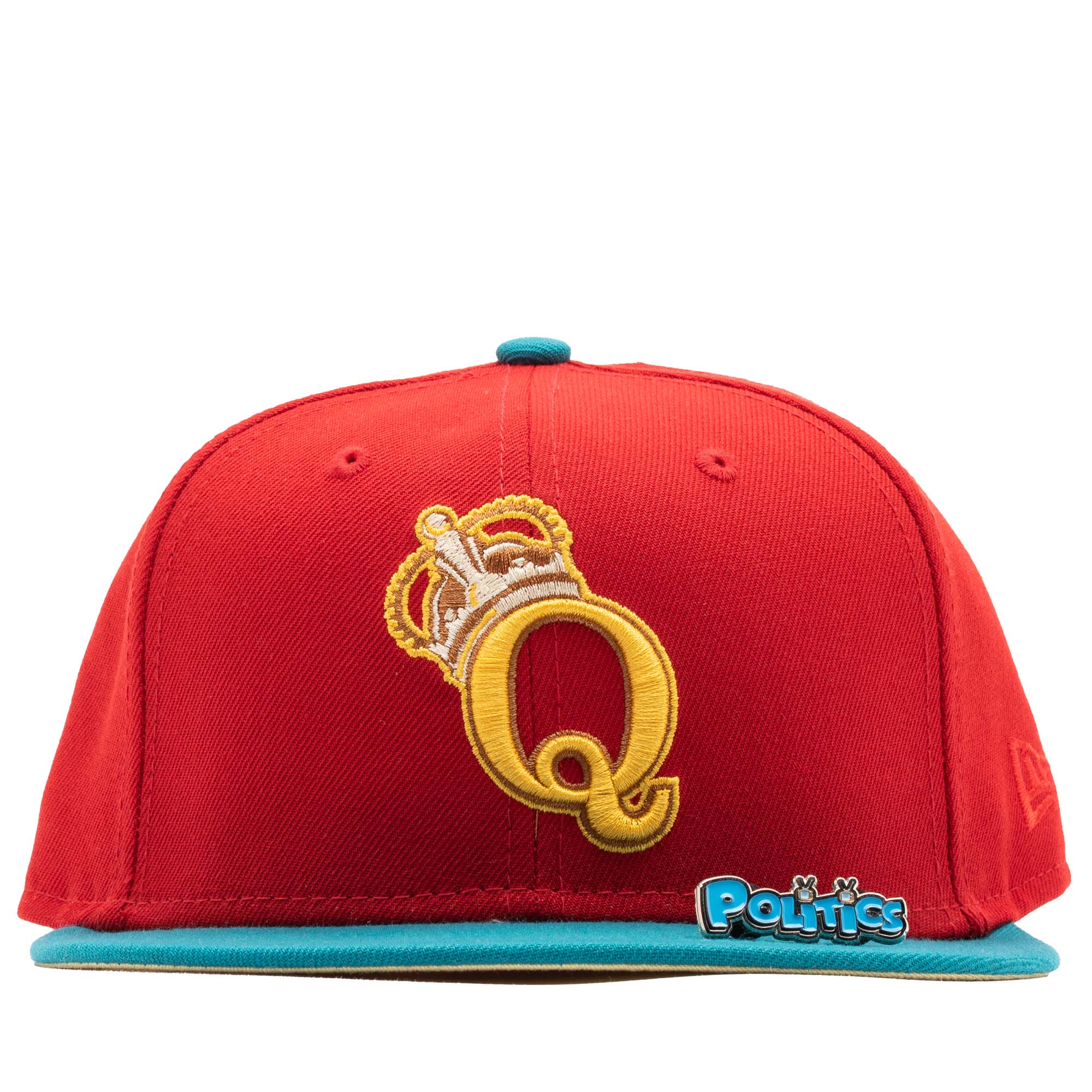 New Era x Politics Queens Kings 59FIFTY Fitted Hat - Bright Red/Aqua - Stylish Baseball Cap for Sports Fans & Streetwear Fashion