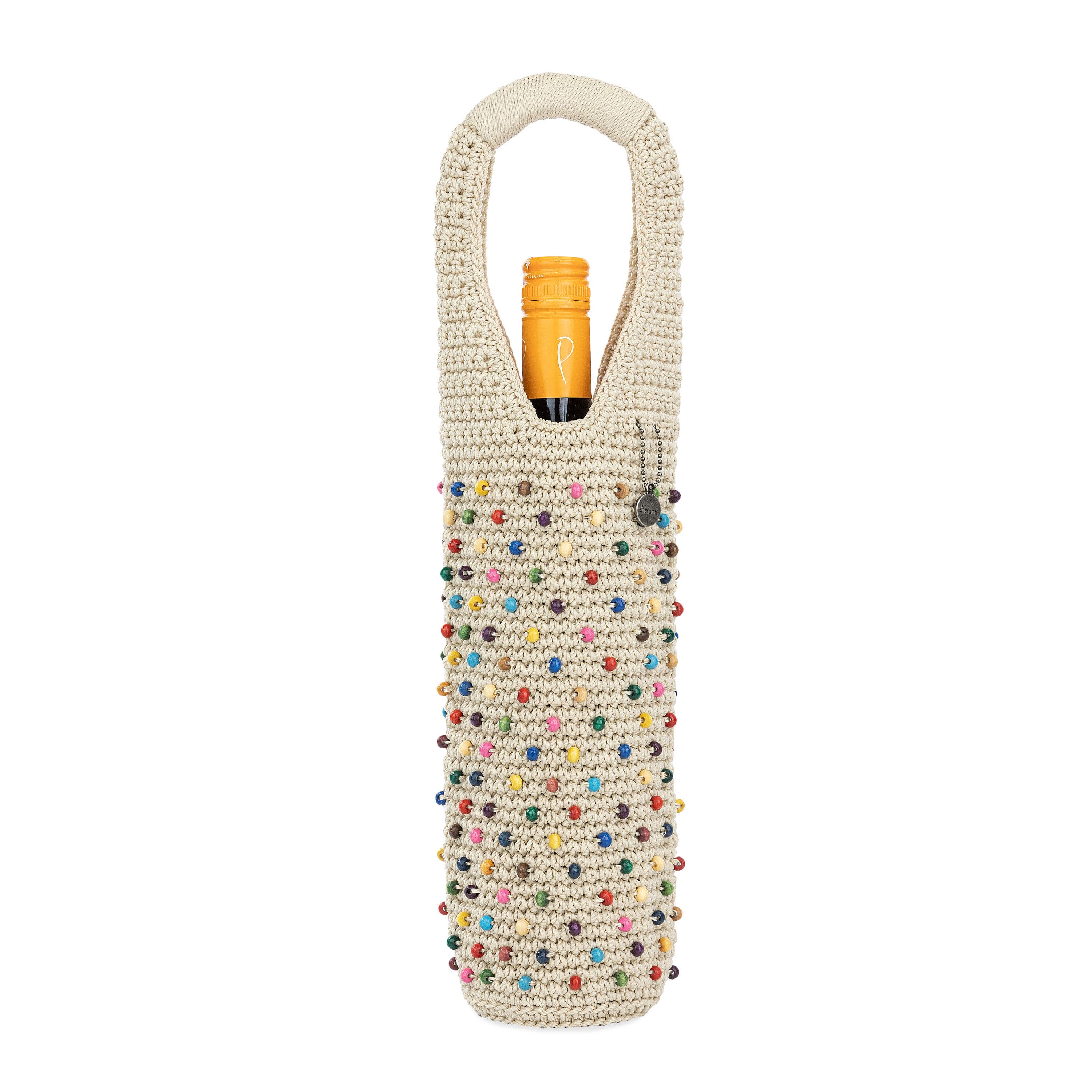 Handmade Crochet Wine Bag with Ecru Multi Beads - Elegant Gift Wrap for Bottles, Perfect for Weddings, Parties & Special Occasions