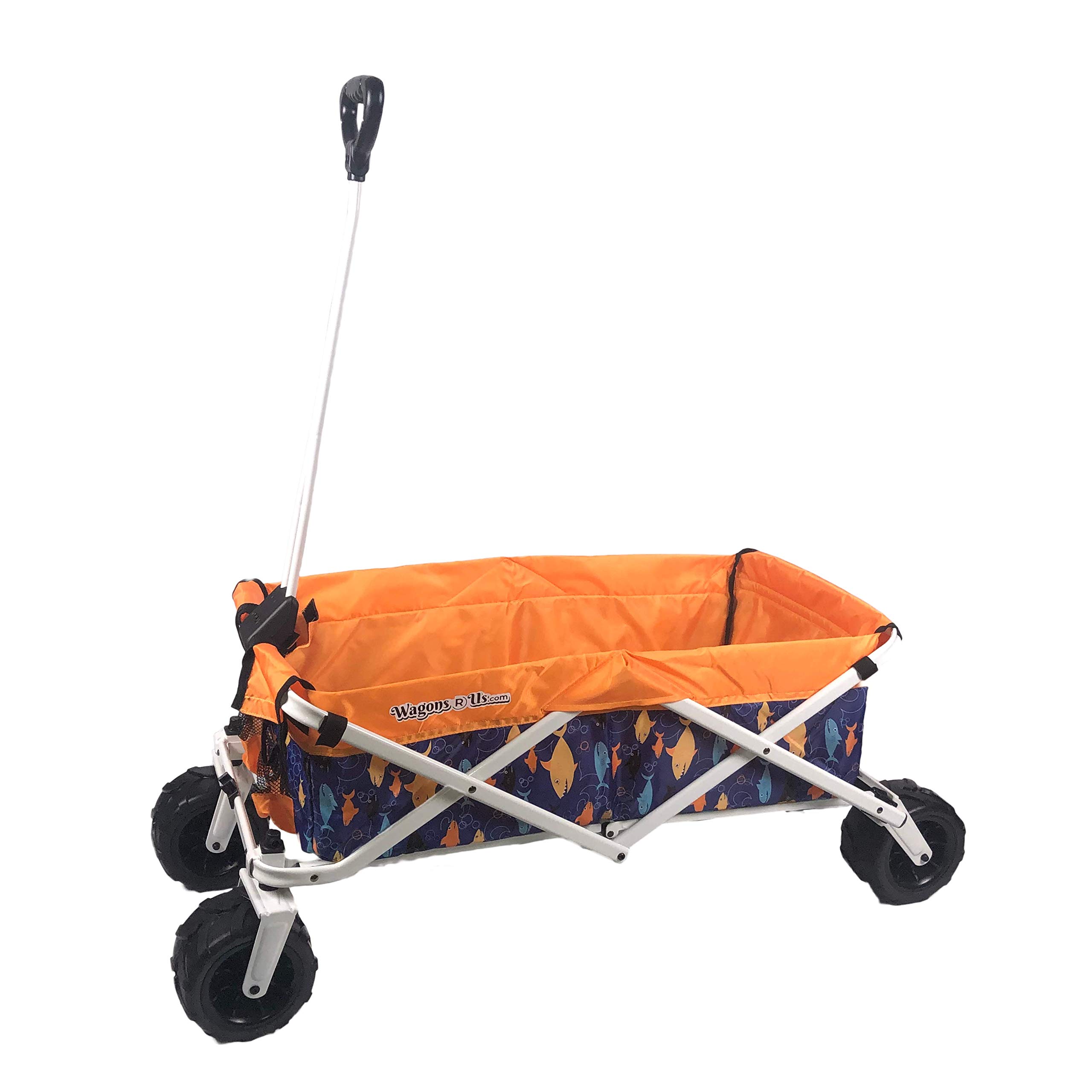 Limited Edition All-Terrain Collapsible Folding Utility Wagon - Heavy Duty Beach, Camping & Outdoor Sports Cart (Fish Pattern Design) - Perfect for Picnics, Tailgating, Gardening & Farmers Market