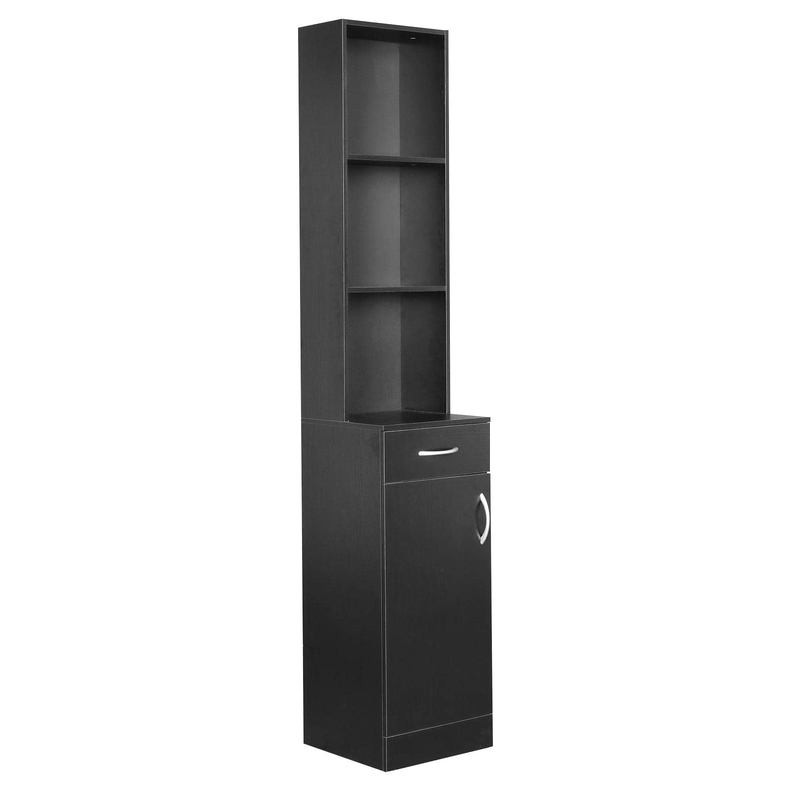 LALAHO MDF Bathroom Wall Cabinet with Triamine - 1 Door, 1 Drawer & 3 Compartments - Black - Perfect for Small Bathroom Storage & Organization
