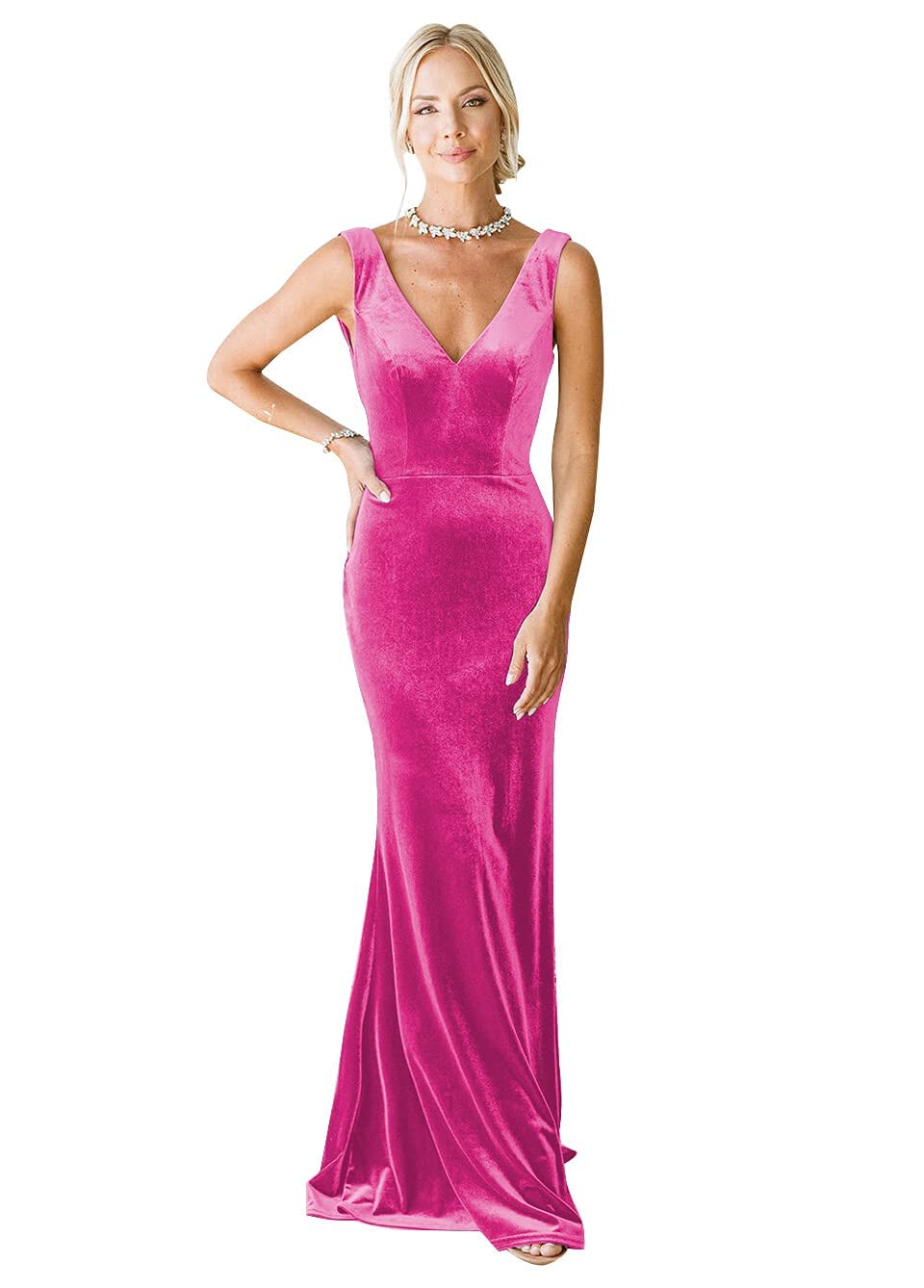 LYLLOVEGUSU V-Neck Velvet Bridesmaid Dress - Long Bodycon Formal Evening Gown for Women | Wedding Party, Prom, Cocktail, Black Tie Events
