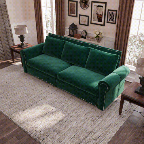 93.7'' King Size Chesterfield Pull Out Sofa Bed - 3-in-1 Velvet Convertible Sleeper Sofa with Nailhead Trim & Rolled Arms - Multi-Functional Sectional for Living Room, Bedroom, Apartment & Office - Emerald Green Sofa Bed for Small Spaces & Guest Rooms