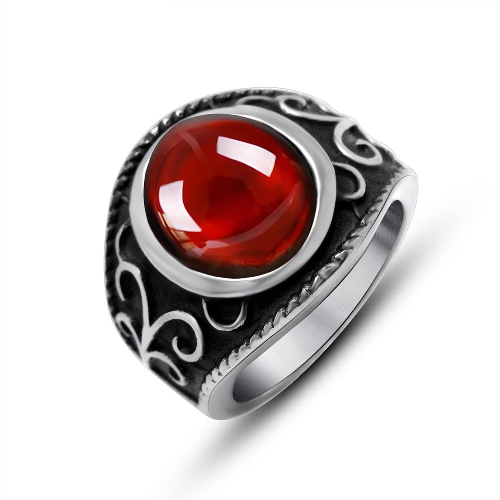 JadeAngel Stainless Steel Men's Rings - Titanium Plated Vintage Garnet Ring with Red Cubic Zirconia for Wedding, Engagement & Gift Giving | Durable & Hypoallergenic Jewelry for Everyday Wear