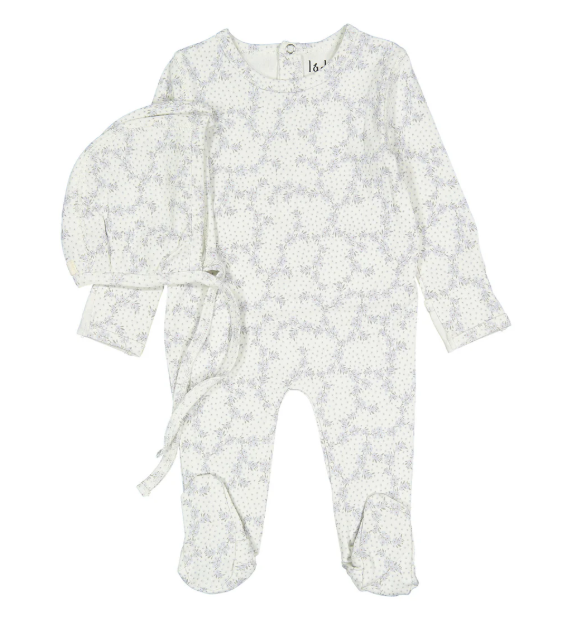 LADIDA Baby Vine Footie with Bonnet - Soft Cotton Pajamas for Newborn to 9 Months (0-9M) - Perfect for Sleepwear, Playtime & Photo Shoots
