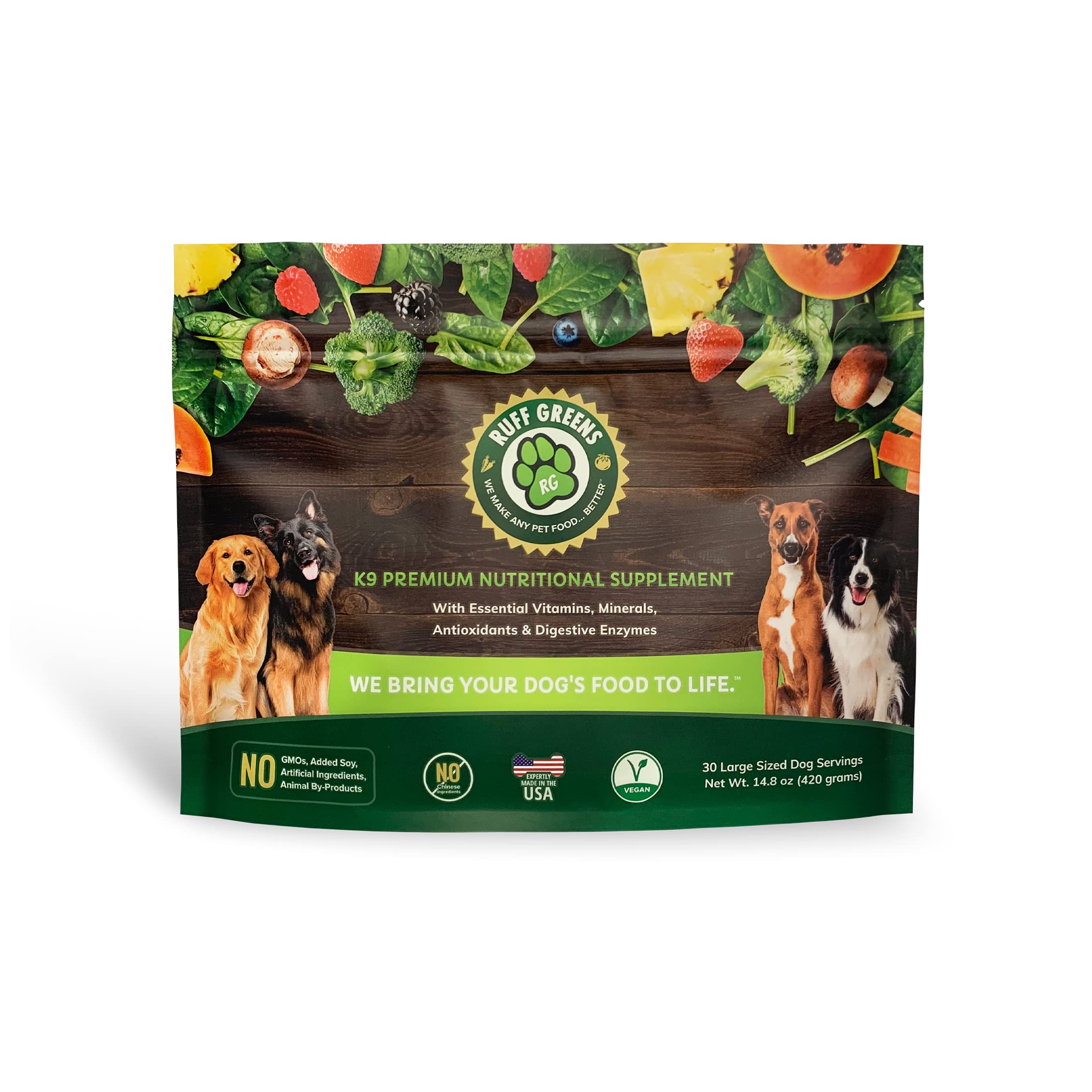 Ruff Greens - Premium Dog Vitamin & Mineral Supplement with Probiotics | Nutritional Support for Dogs | Superfood Powder for Pets | 14.8 oz | Ideal for Daily Health Maintenance & Digestive Support