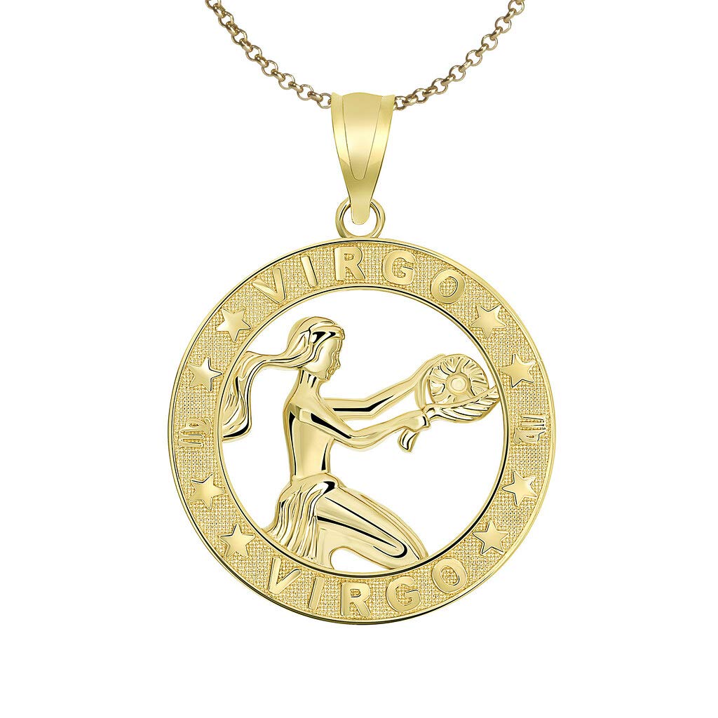 10K Yellow Gold Zodiac Sun Sign Pendant Necklace with 18