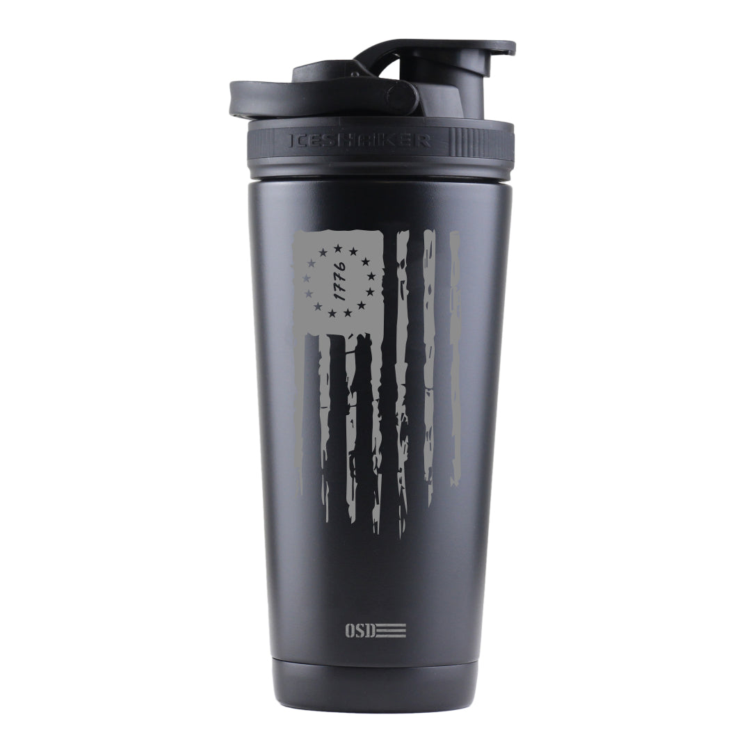 OSD 1776 American Flag Design 26oz Stainless Steel Insulated Shaker Bottle - Black | Perfect for Gym, Workouts & Protein Shakes