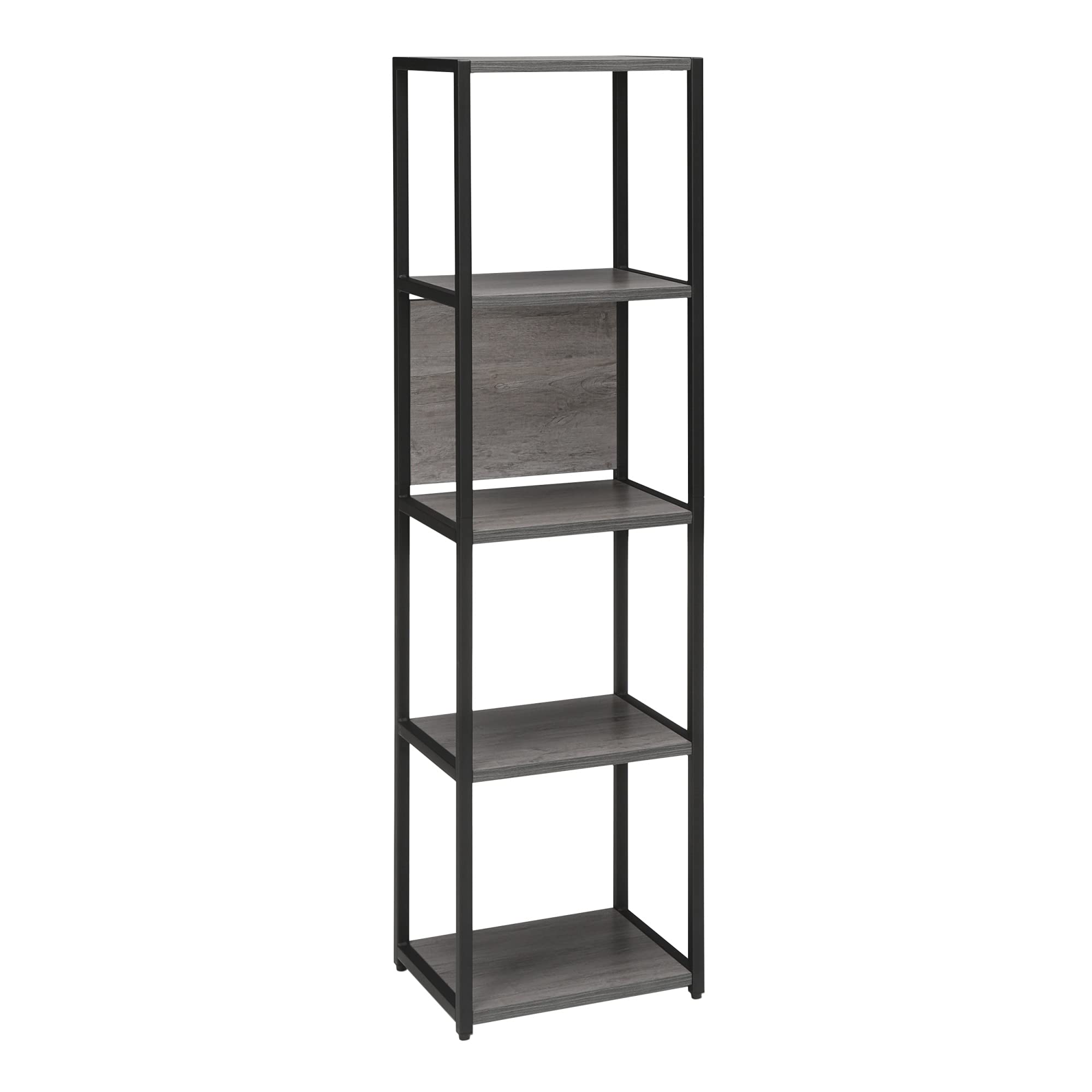 Ergode 5-Tier Slim Industrial Bookcase - Black & Gray Metal Bookshelf for Home Office, Living Room & Bedroom (ESS-4040-BLK-GRY) - Perfect for Organizing Books, Decor & Storage Needs