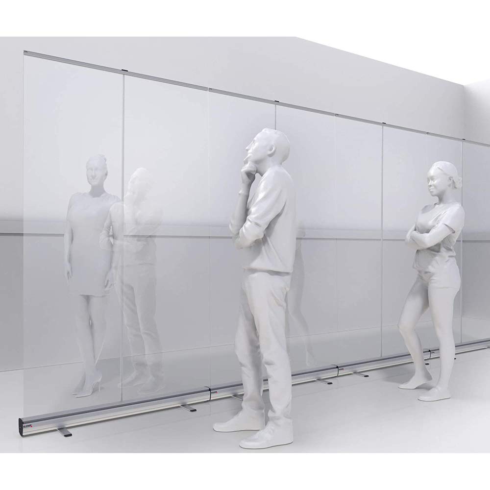 Adjustable Clear Plastic Sneeze Guard Barrier - 100×200cm Free Standing Transparent Banner Stand with Roll-Up Design | Perfect for Retail Stores, Offices & Public Spaces as Protective Divider