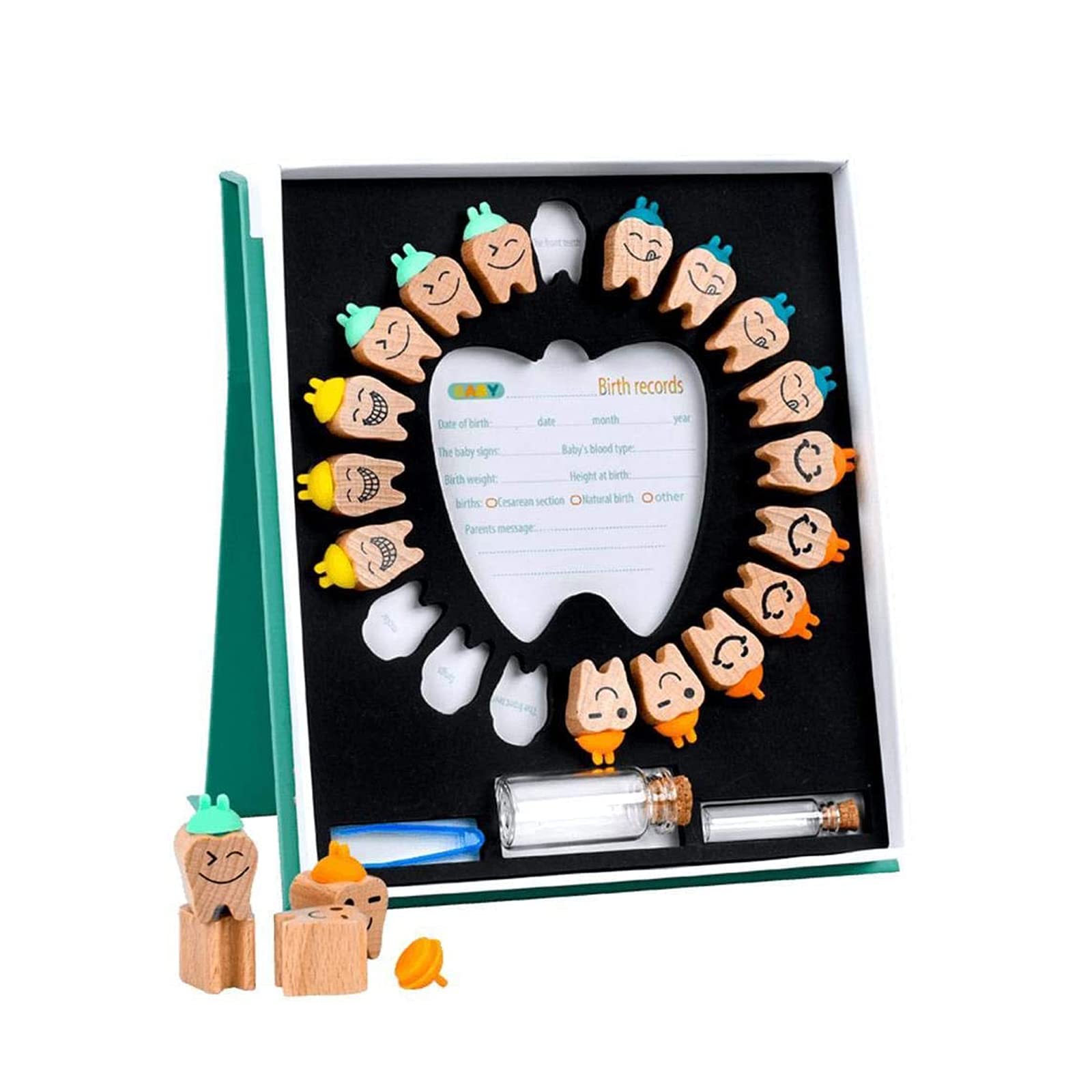 bnwent Wooden Baby Teeth Keepsake Box - Deciduous Teeth Storage Container with Tweezer for Kids | First Tooth Memory Box, Tooth Fairy Gift, Childhood Memento Organizer