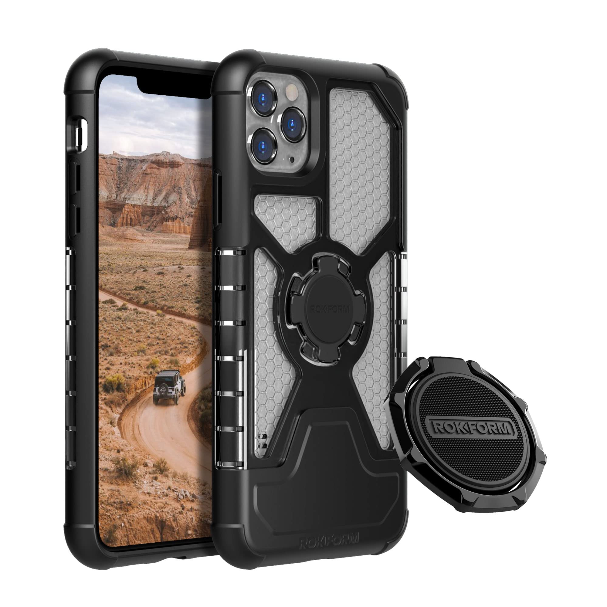 Rokform iPhone 11 Pro Max Crystal Case with Magnetic Sport Ring Stand & Grip - Durable Protection & Secure Hold for Active Lifestyles, Gym, and Outdoor Adventures