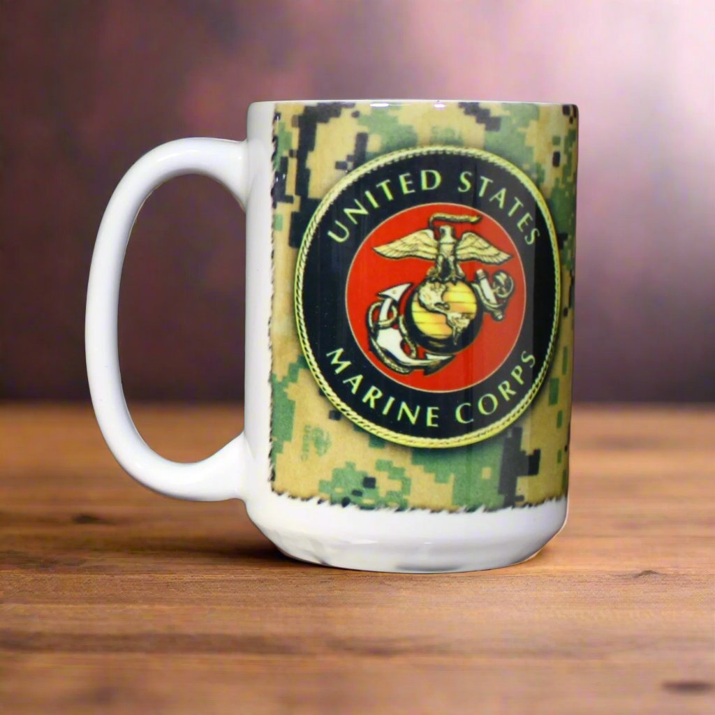 Marines 15 oz Ceramic Coffee Mug - Durable Military Themed Cup for Hot & Cold Drinks at Home, Office or Camping