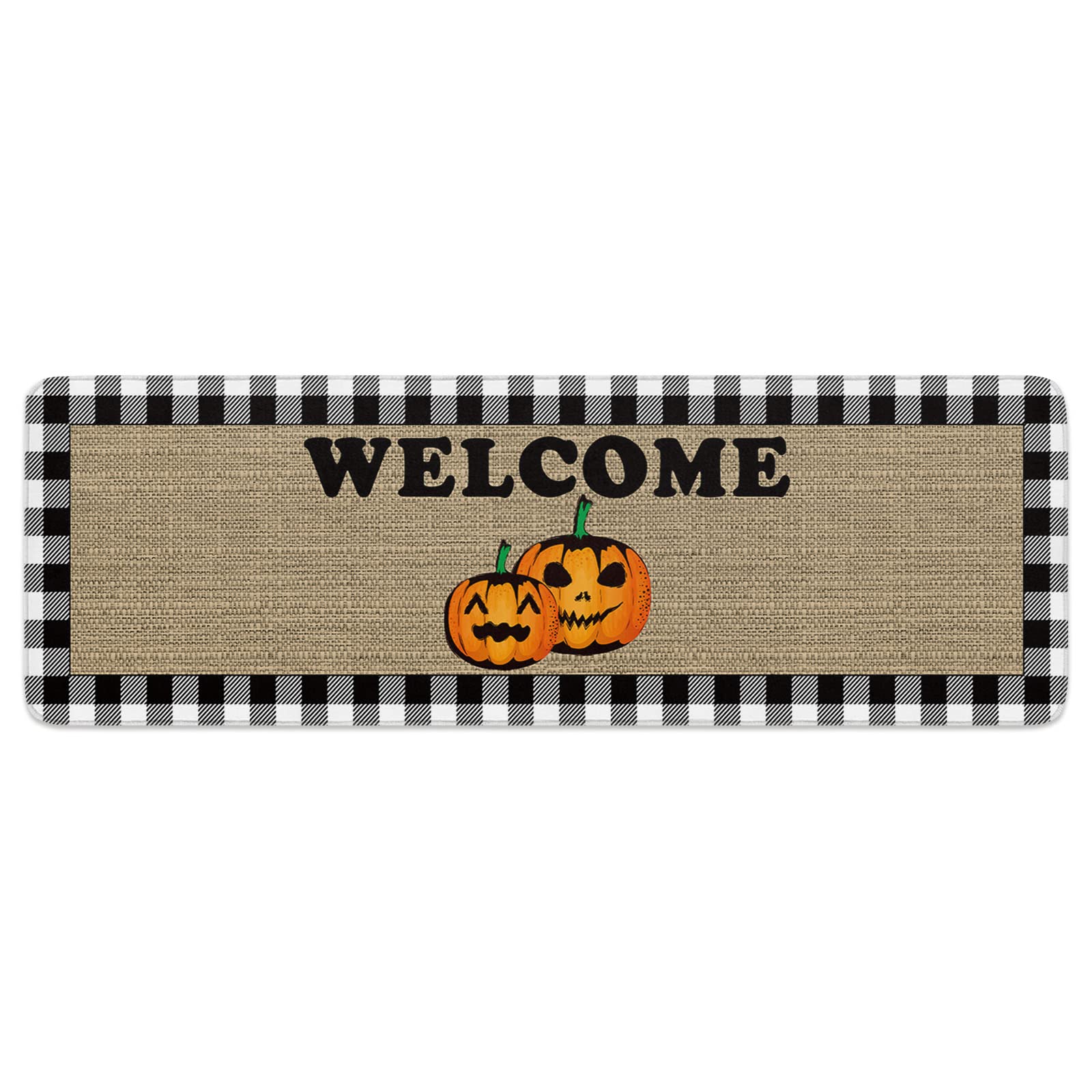 Happy Halloween Welcome Doormat - Cartoon Pumpkin Ghost Face Non-Slip Rug with Rubber Backing, 20x47 Inch Washable Entry Mat for Front Door, Kitchen, Bedroom & Dining Room Decor | Perfect for Halloween Party, Home Entrance & Seasonal Decorations